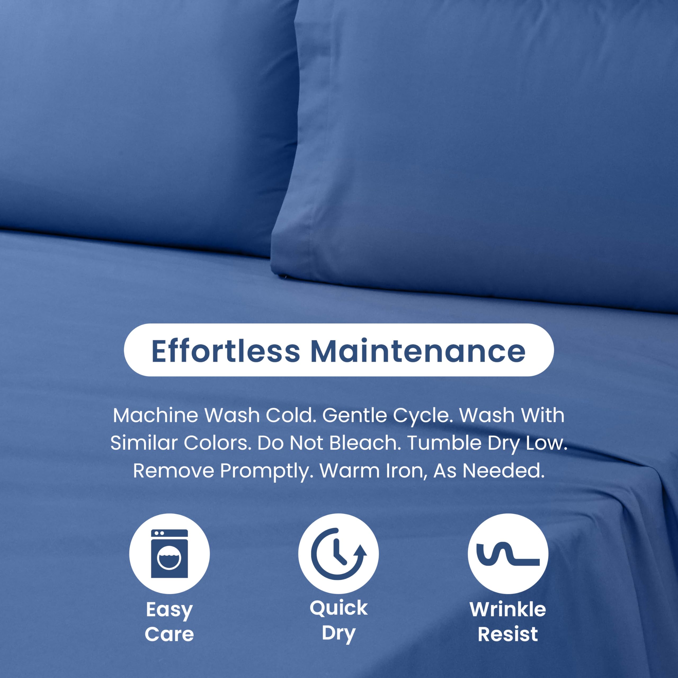3 Piece Twin Sheets Set - Soft Breathable Brushed Cotton Blend Bedding | Wrinkle Resistant & Durable Twin Size Fitted Sheet, Flat Sheet & Pillowcase | Perfect for Kids Rooms, Guest Beds & Dorm Rooms | Lightweight Easy Care Comfortable Sheets in Blue