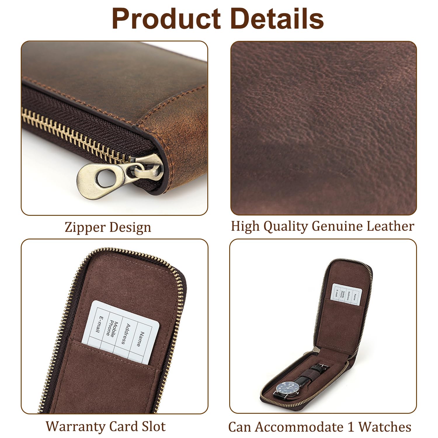 Genuine Leather Watch Travel Case for Men - Portable Watch Storage Organizer & Travel Pouch - Perfect for Business Trips, Vacations & Watch Collection Organization