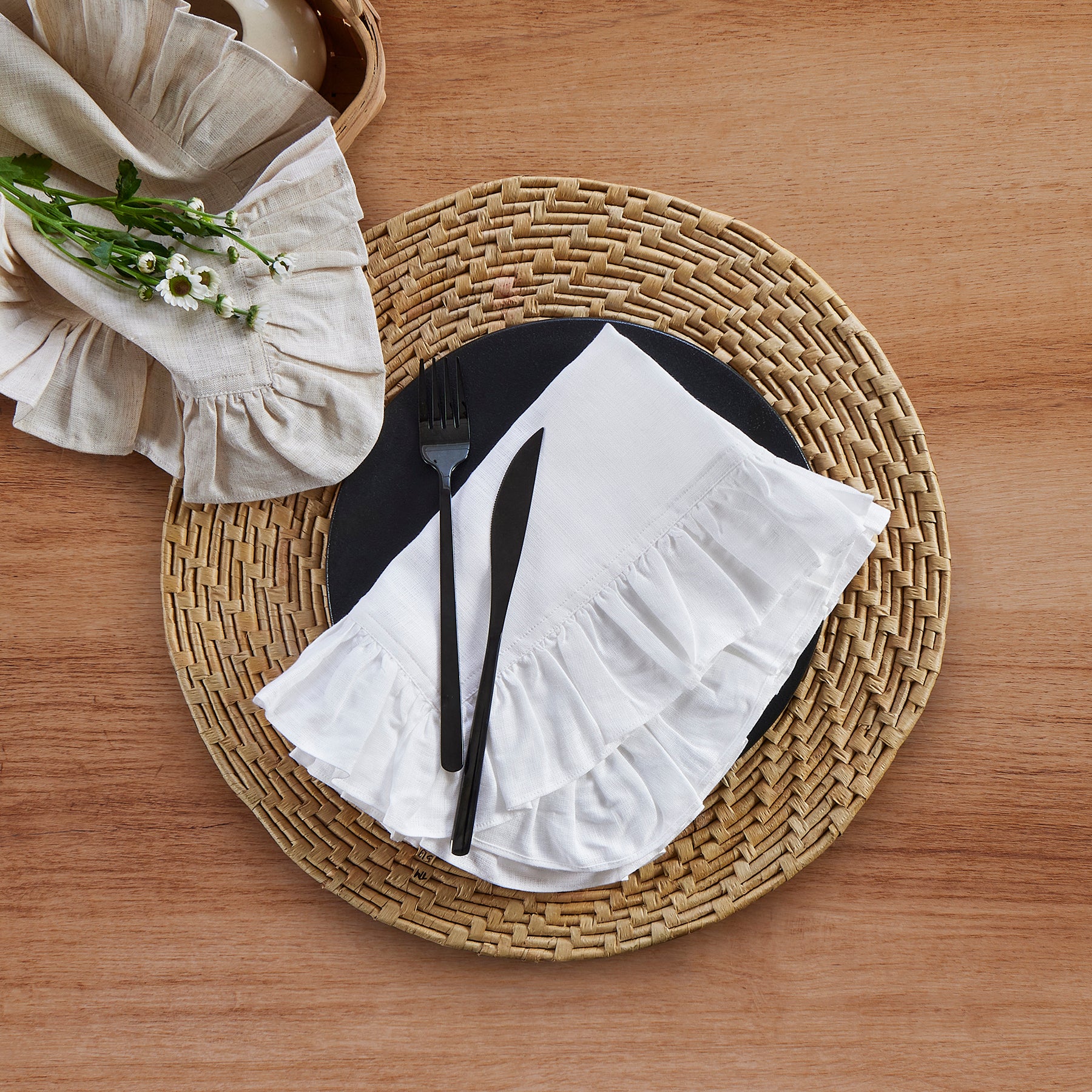 Gabrielle Ruffle Napkins Set of 4 - Elegant Cotton Dinner Napkins for Formal Dining, Wedding, and Special Occasions