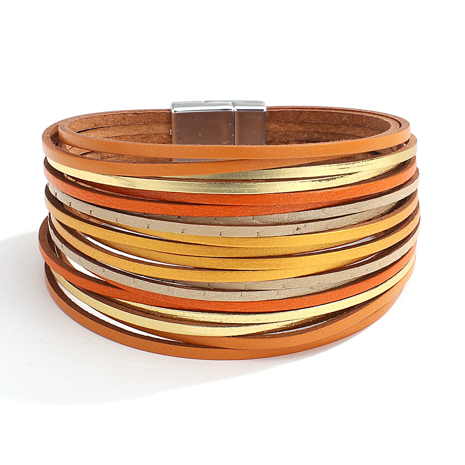 Hotoo Handmade Layered Leather Bracelets for Women & Men - Stackable Chunky Cuff Bracelet Wristband Bangle Gift Set (Perfect for Casual Wear, Boho Style & Gift Giving)