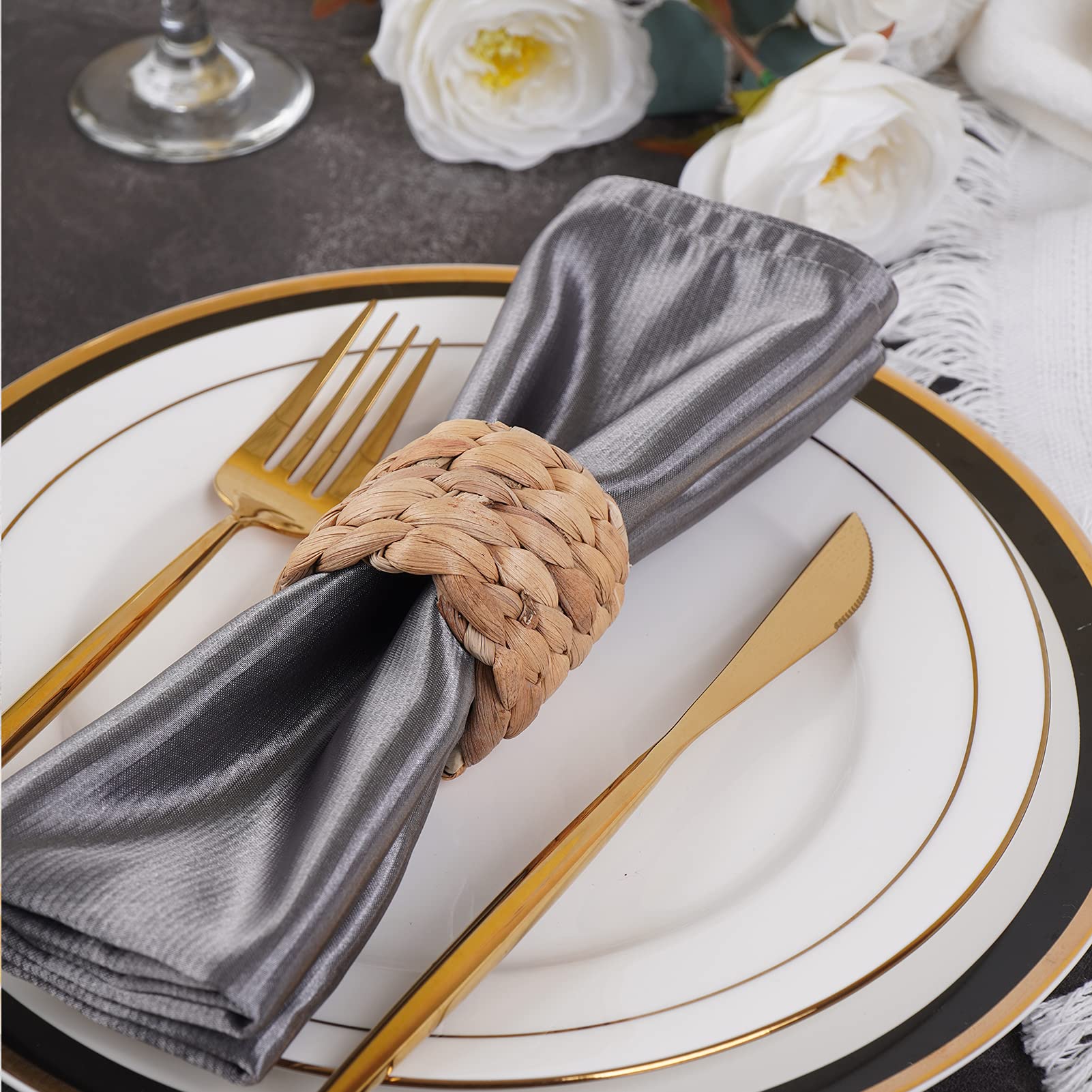Elegant Set of 6 Handmade Water Hyacinth Napkin Rings - Fall Farmhouse Table Decor for Thanksgiving, Christmas & Weddings - Perfect for Holiday Dining & Special Occasion Table Settings