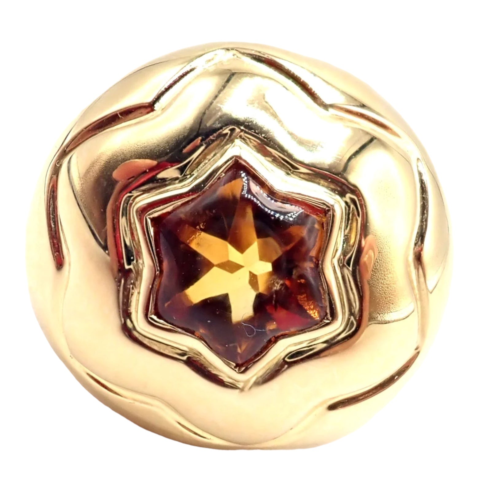 Authentic Bulgari Bvlgari 18k Yellow Gold Star of David Citrine Bombe Ring - Luxury Jewelry for Special Occasions & Gifts