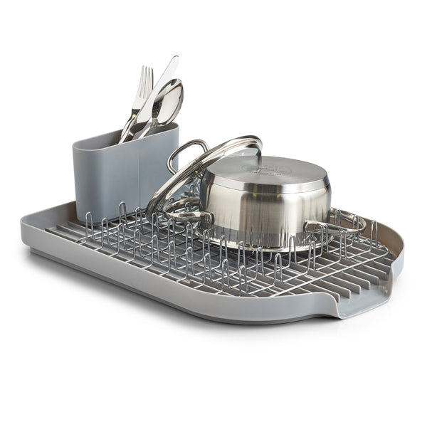 Stainless Steel & Plastic Dish Drainer Rack - Space Saving Kitchen Countertop Organizer for Drying Dishes, Cups & Utensils - Perfect for Small Apartments & RVs