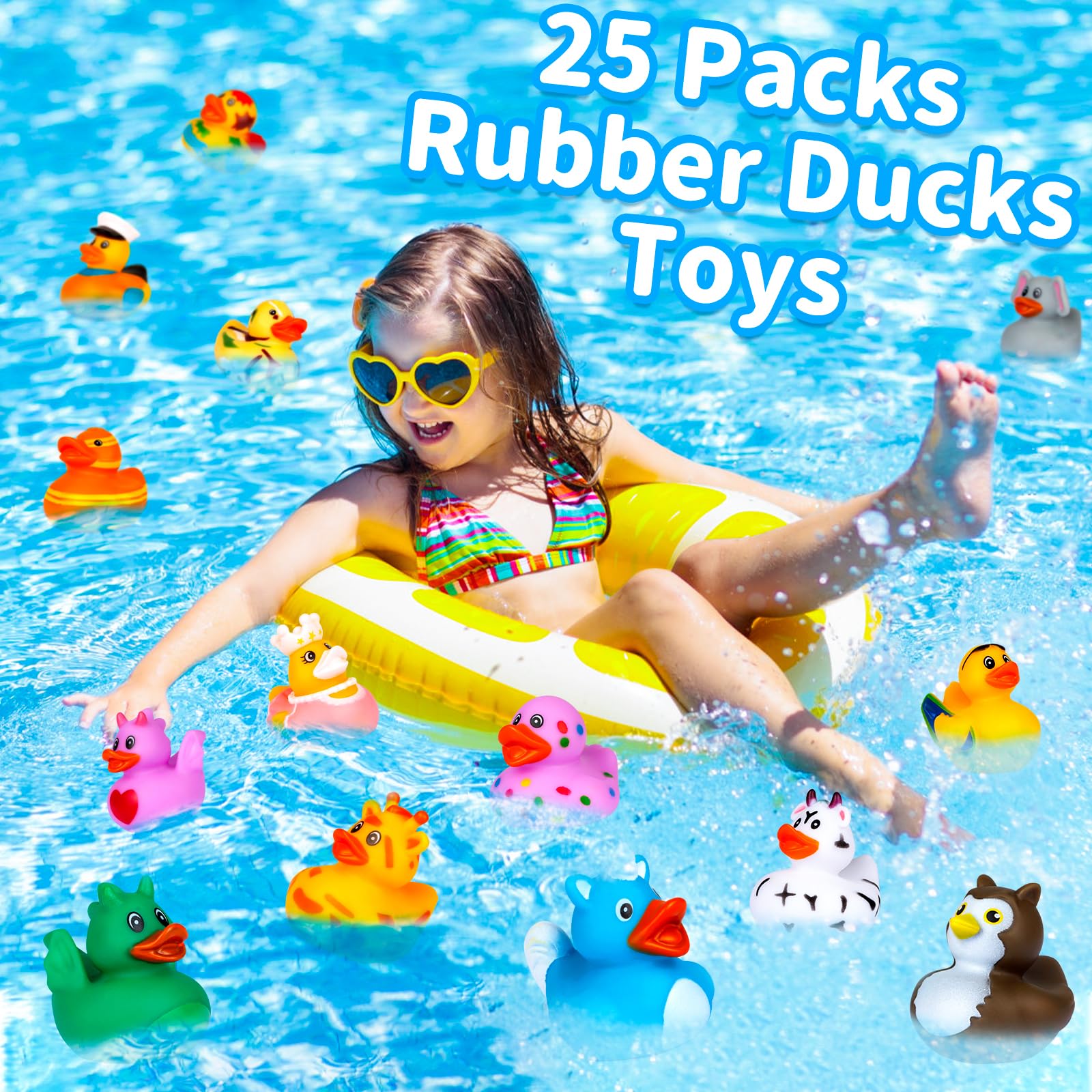 Boogem Baby Bath Toys - 25 Pack Mini Rubber Ducks for Toddlers & Kids | Safe Water Toys for Pool, Bathtime & Jeep Ducking | Fun Party Favors & Birthday Gifts for Boys & Girls