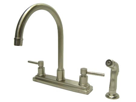 8 Inch Center Kitchen Faucet with Side Sprayer - Satin Nickel Finish, High Arc Pull Down Sprayer for Modern Kitchen Sink, Perfect for Washing Dishes and Filling Pots
