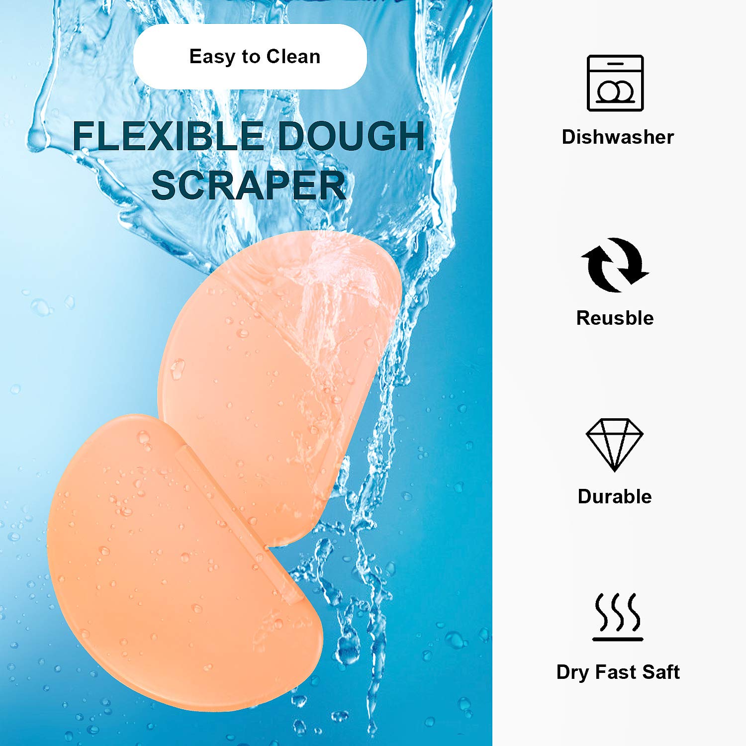 2-Pack Flexible Silicone Dough Scraper & Bowl Spatula - Multi-Purpose Curved Pastry Tool with Flat Edge for Baking, Cake Decorating, Bread Making & Fondant Work - Perfect for Kitchen, Bakery & Home Baking Projects