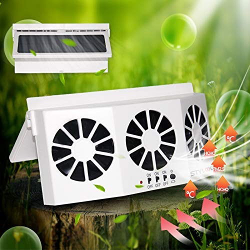 Solar Powered Car Air Ventilator & Exhaust Fan - White | Eliminate Car Odors & Improve Air Circulation | Universal Fit for Most Vehicles | Perfect for Parking, Travel & Hot Weather Use