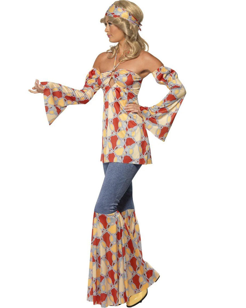 60s Vintage Hippie Women's Costume - 1960s Retro Hippie Dress with Floral Print for Halloween, Theme Parties & Music Festivals