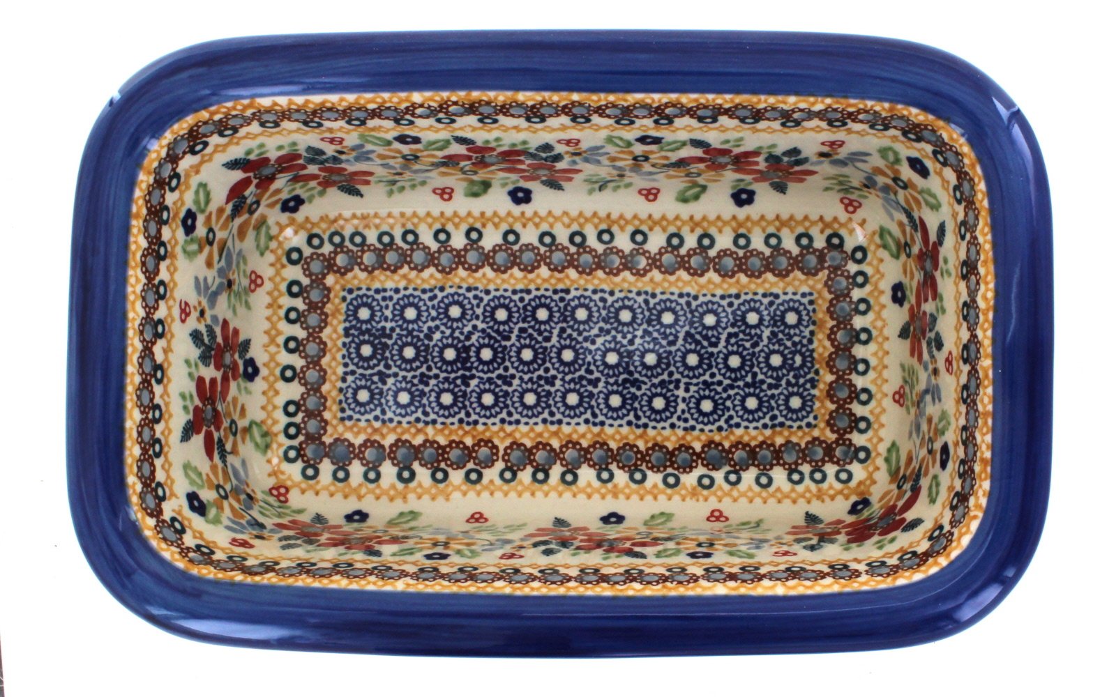 Blue Rose Polish Pottery Red Daisy Loaf Baker - Handmade Ceramic Bread Pan for Baking Artisan Bread, Perfect for Home Kitchen & Gift Giving