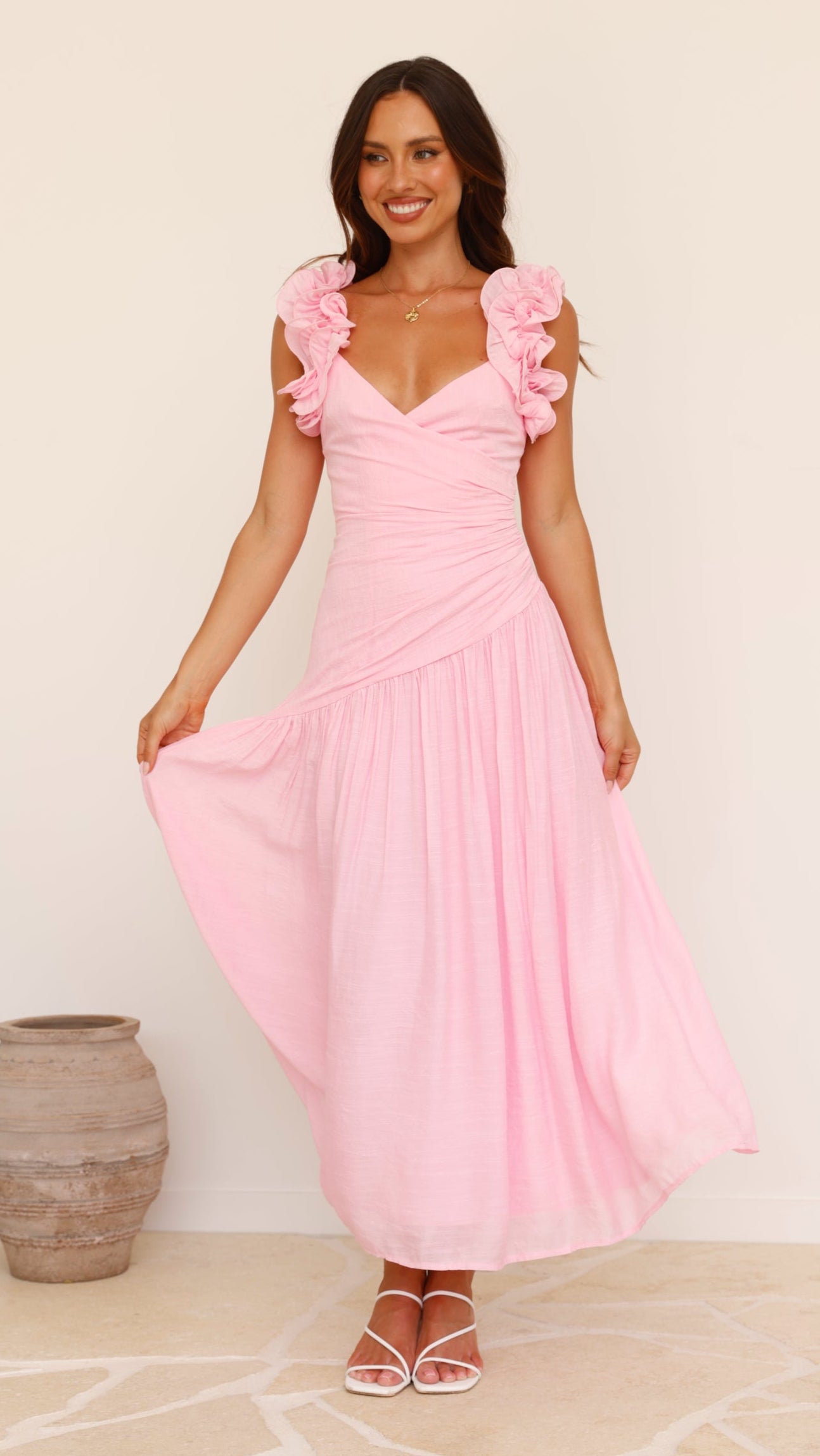 Alma Maxi Dress for Women - Flowy Pink Long Summer Dress with Side Slits | Perfect for Beach, Vacation, and Casual Outings