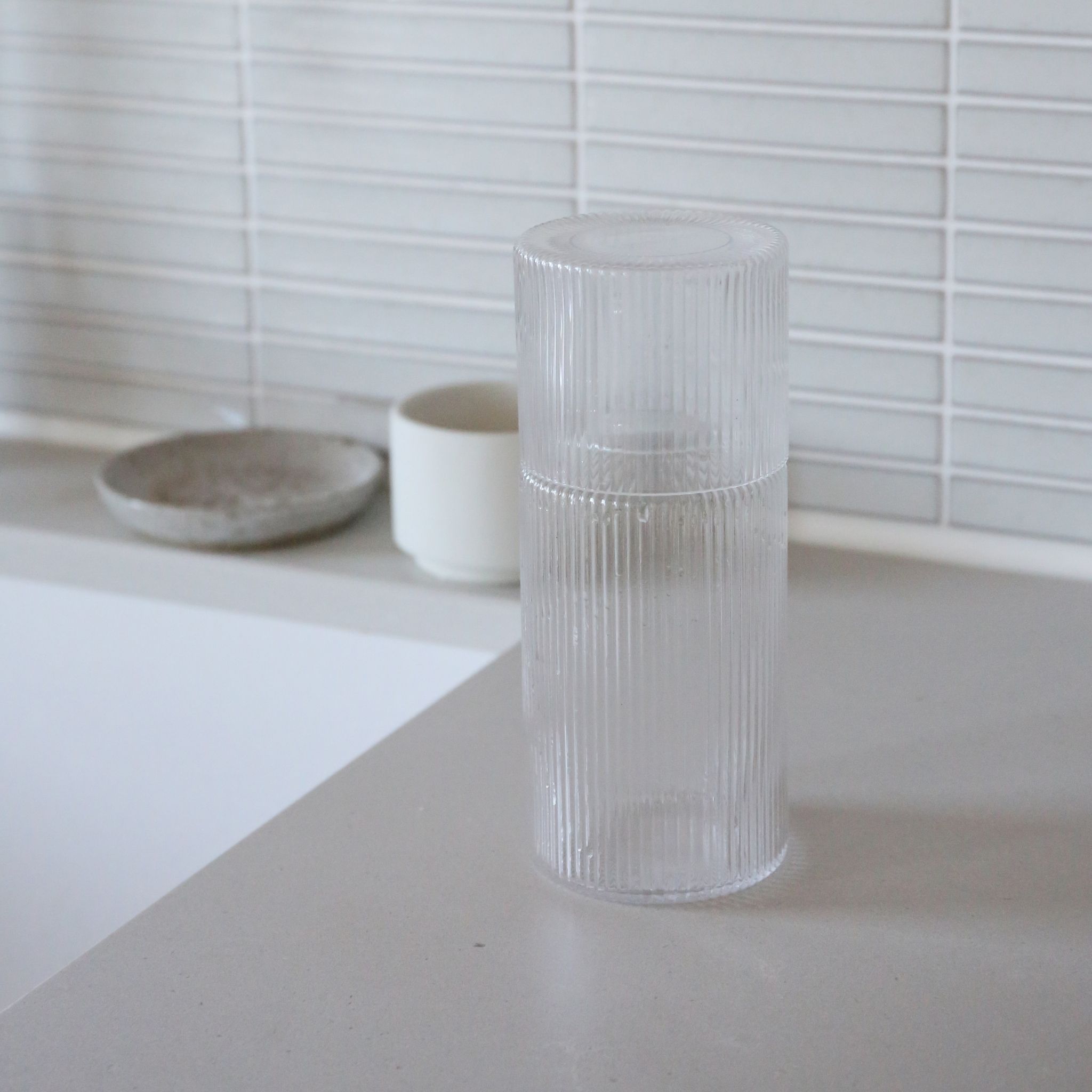 FERM LIVING Ripple Carafe Set - 17oz Glass Water Pitcher with Elegant Wave Design for Home, Kitchen & Dining Table Decor | Perfect for Serving Juice, Iced Tea & Cocktails