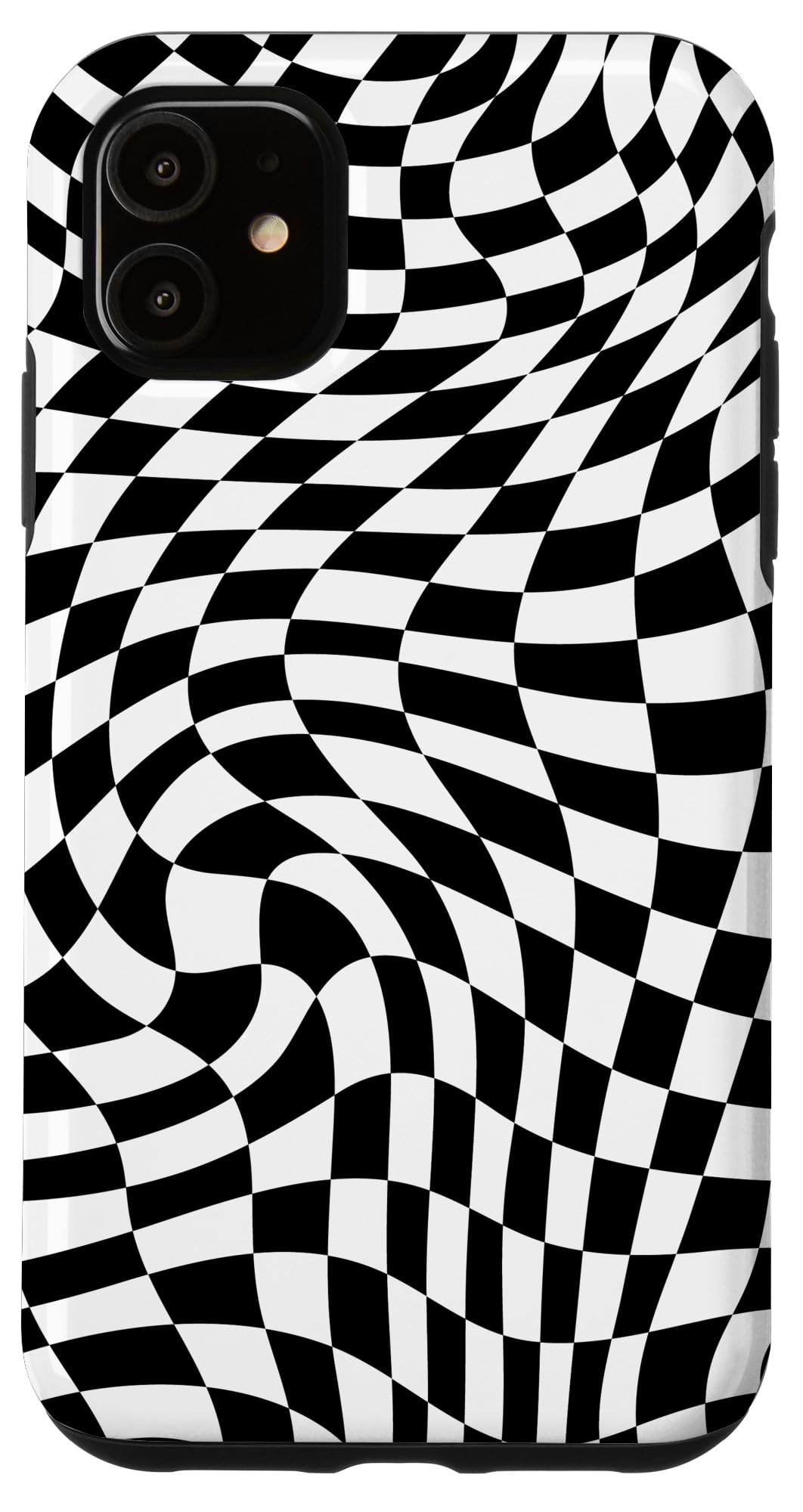 Trippy Wavy Checkered iPhone 11 Case - Psychedelic Black & White Design - Perfect for Music Festivals & Artistic Expression