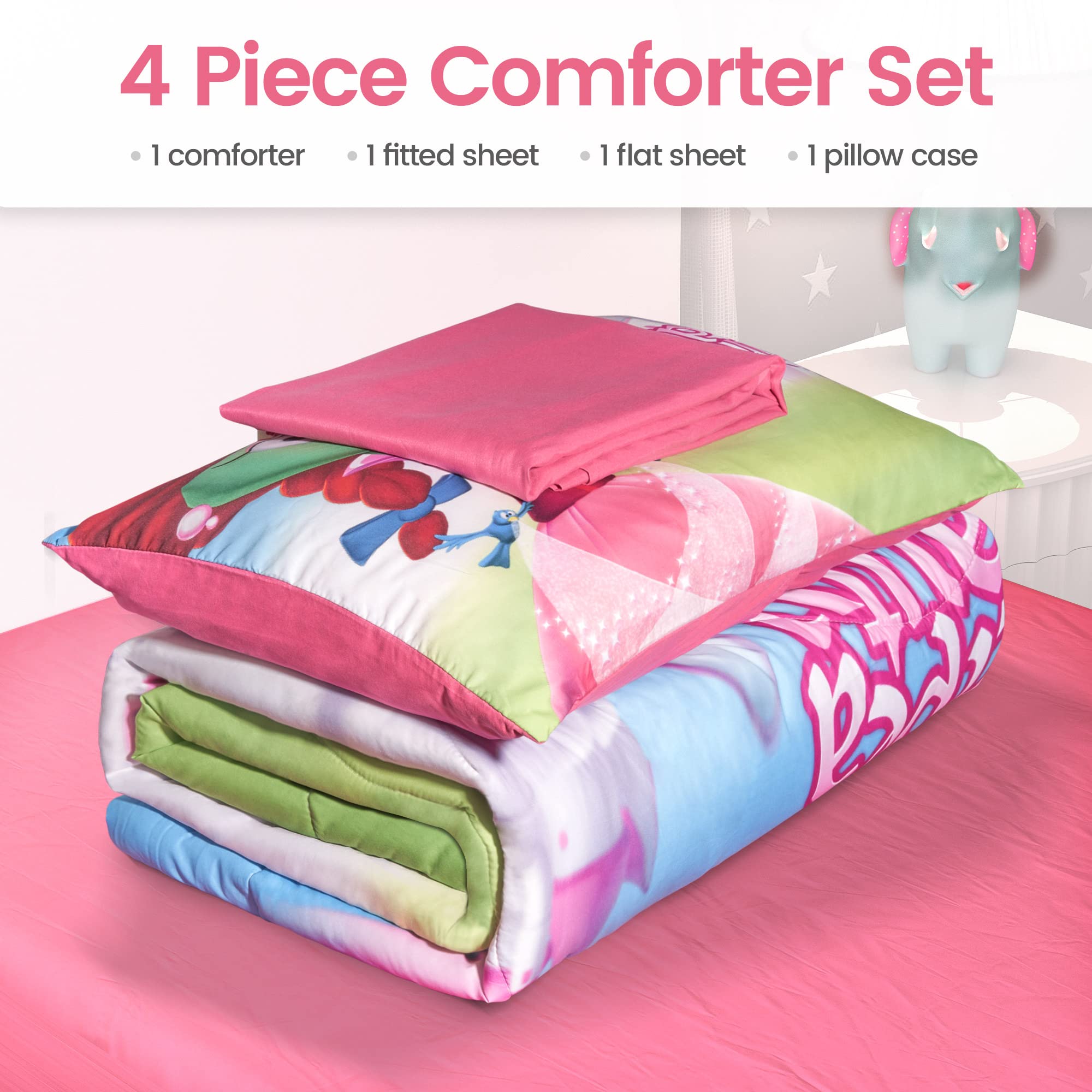 SweetpeaBeauty Kids Bedding Set - Soft Twin Bed Sheets & Comforter for Toddler Girls, Cute Themed Nursery Bedroom Decor, Perfect for Kids Room, Birthday Gift and Sleepover Parties