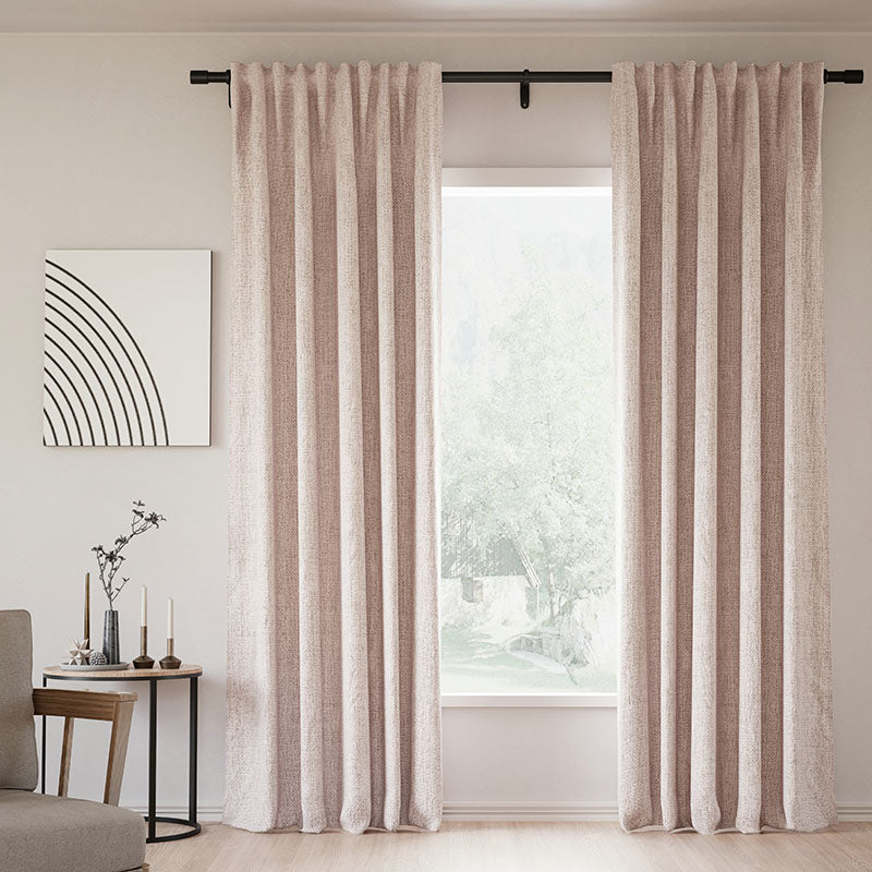 Blackout Curtains with Back Tab - Natural Linen Memory Trained Drapes in Modern Sepia & Ebony | Custom Size for Bedroom, Living Room & Home Theater