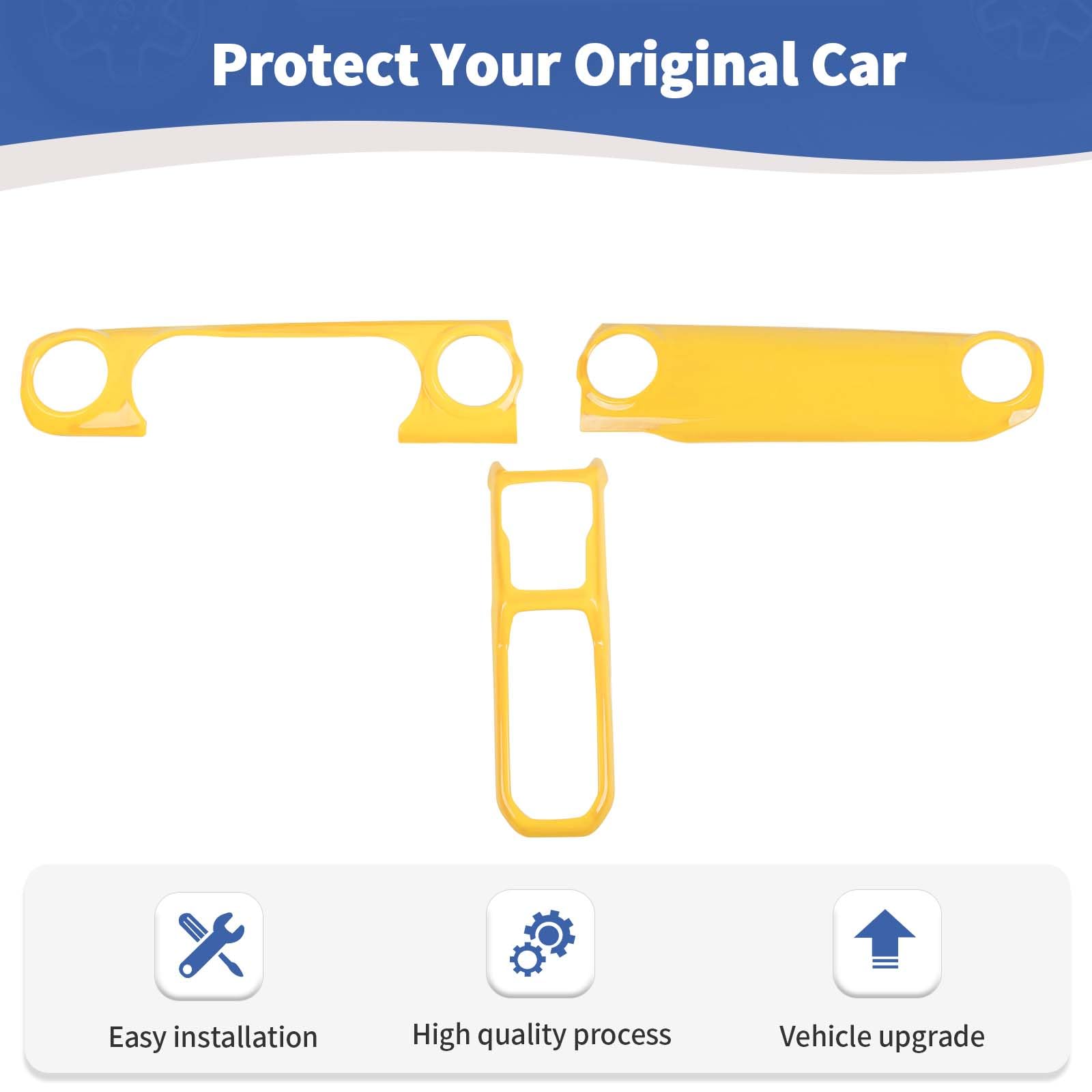 Jeep Wrangler JL JLU & Gladiator JT Dashboard Cover Gear Shift Panel Trim - Yellow Interior Accessories (3pcs) | Fits 2018-2023 Models | Off-Road & Daily Driving Protection