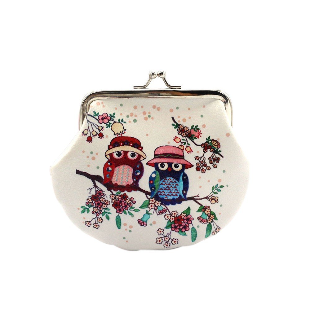 Vintage Leather Women's Wallet Clutch Purse - Small Retro Owl Design Hasp Bag for Ladies (White, One Size) | Perfect for Parties, Weddings & Evening Events