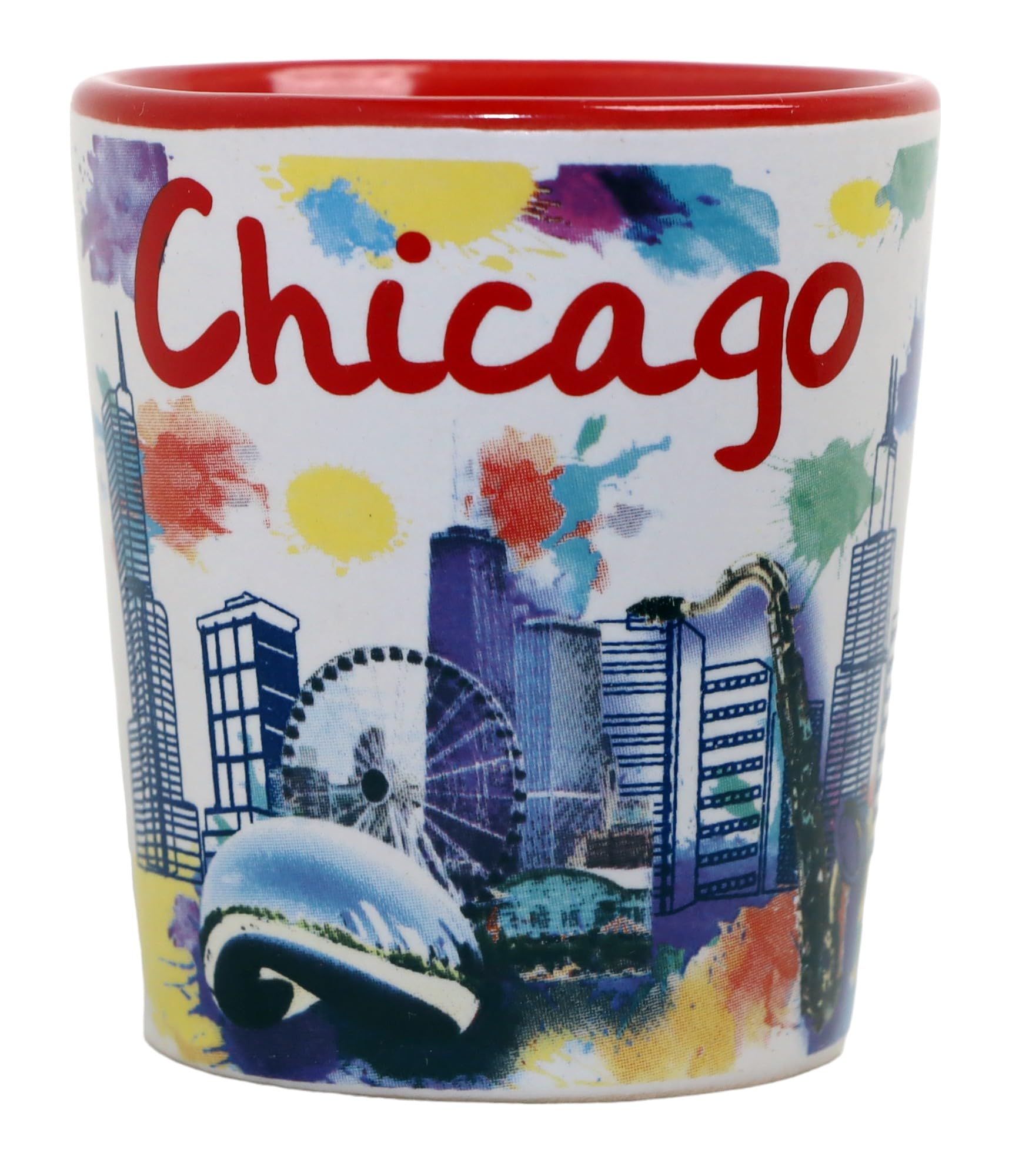 Chicago Illinois Ceramic Light Water Color Shot Glass - Elegant Drinking Cup for Whiskey, Tequila & Cocktails - Perfect for Parties, Bars & Home Decor