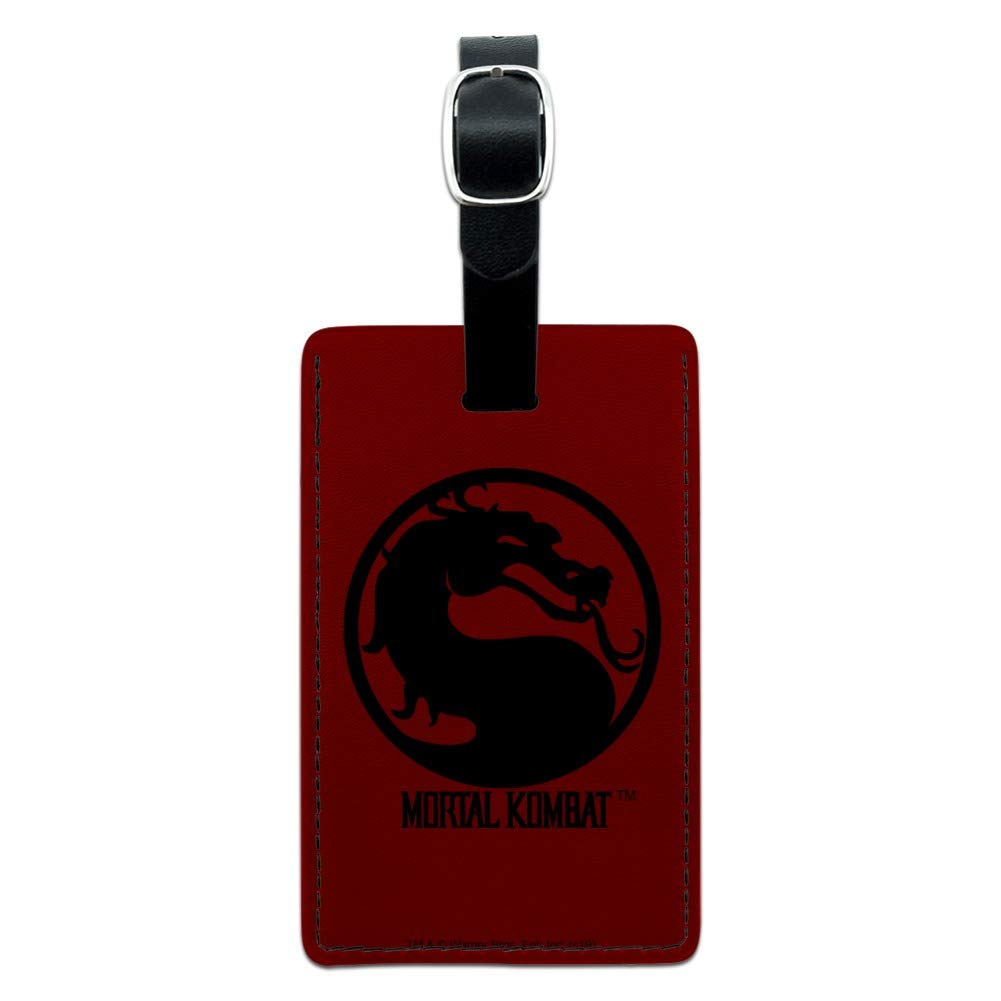 Mortal Kombat Logo Leather Luggage Tag - Rectangle ID Card Holder for Suitcases & Carry-On Bags - Perfect for Travel, Gaming Fans & Gift Giving