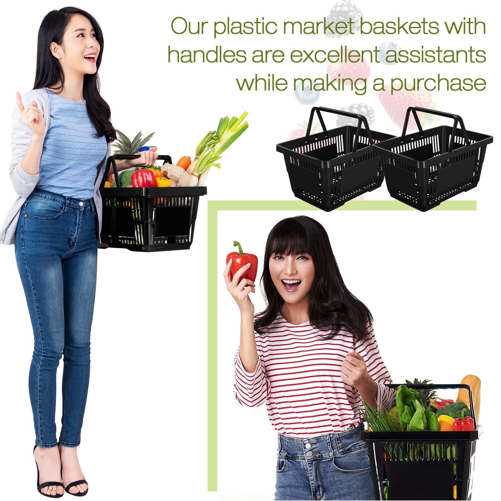 20 Pack Heavy Duty Plastic Shopping Baskets with Handles - 20L Grocery Baskets 16.9