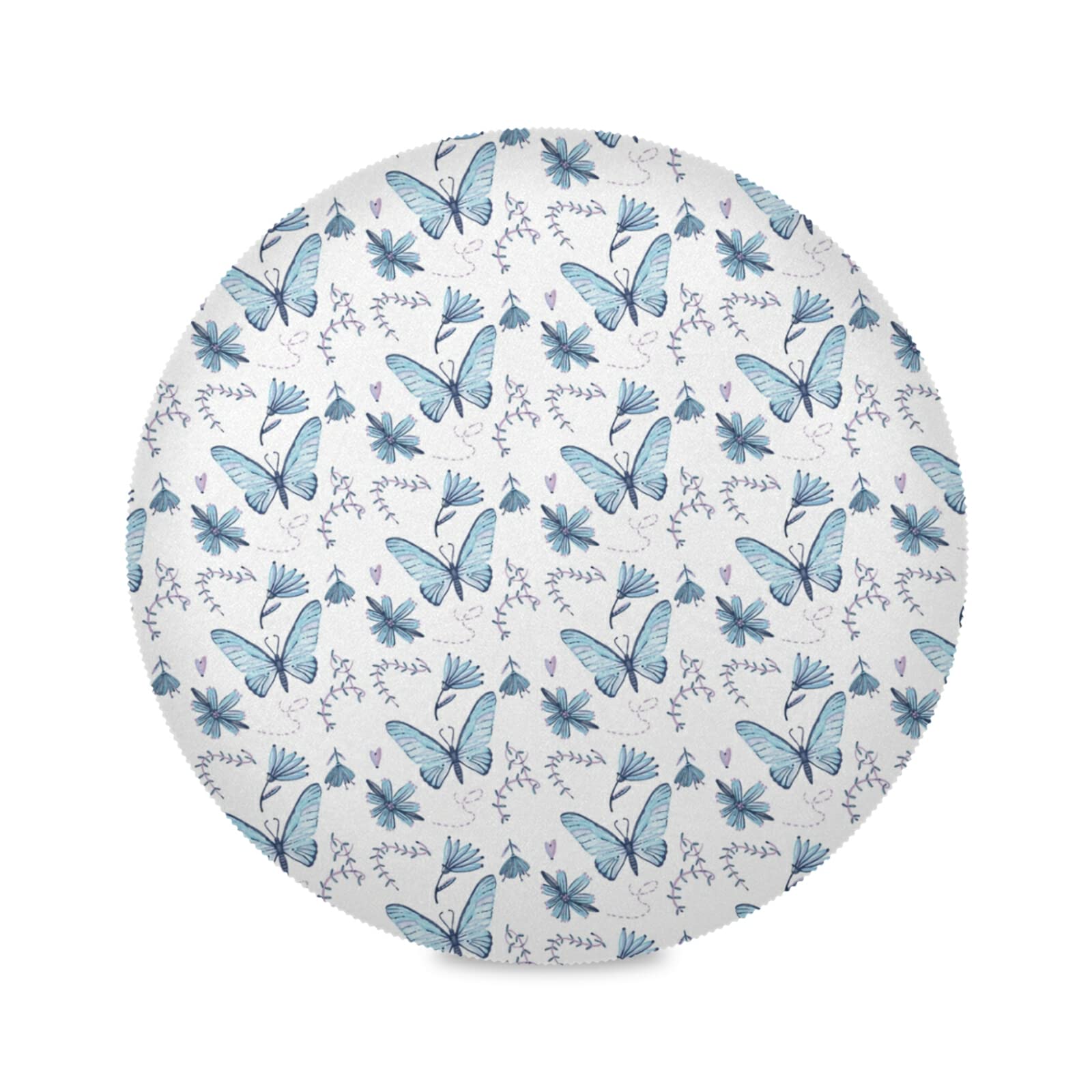 Xigua Round Heat-Resistant Placemats Set of 4 - Washable & Stain-Resistant Blue Butterfly Table Mats for Dining & Kitchen - Perfect for Everyday Meals, Dinner Parties & Home Decor