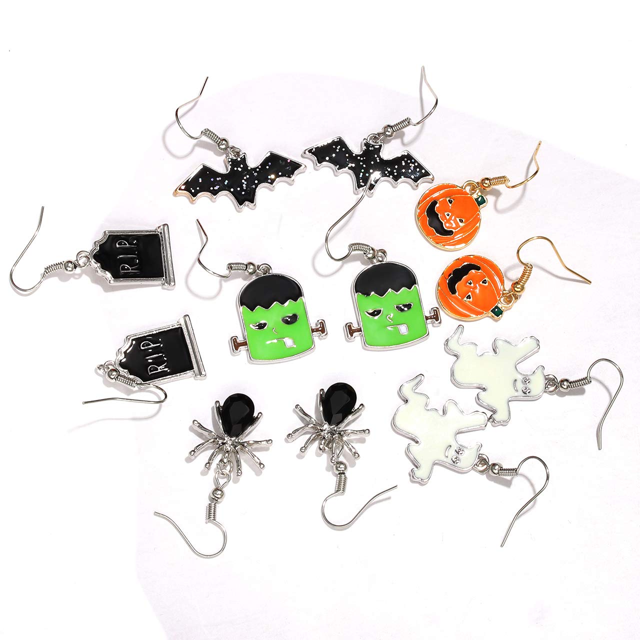 Spooky Halloween Drop Dangle Earrings Set - Pumpkin Ghost Spider Bat Cat Hook Earrings for Women | Perfect for Halloween Parties, Costume Accessories & Gift Giving
