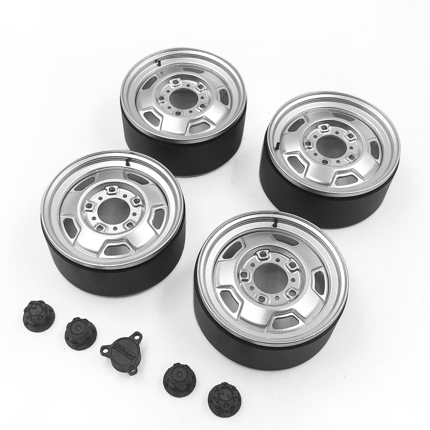 4PCS Silver Metal RC Car Wheel Hubs with Wheel Caps for SIXER1 1/6 Scale Electric Off-Road RC Crawler - Durable Replacement Parts for RC Truck, Rock Crawling & Off-Road Adventure Vehicles