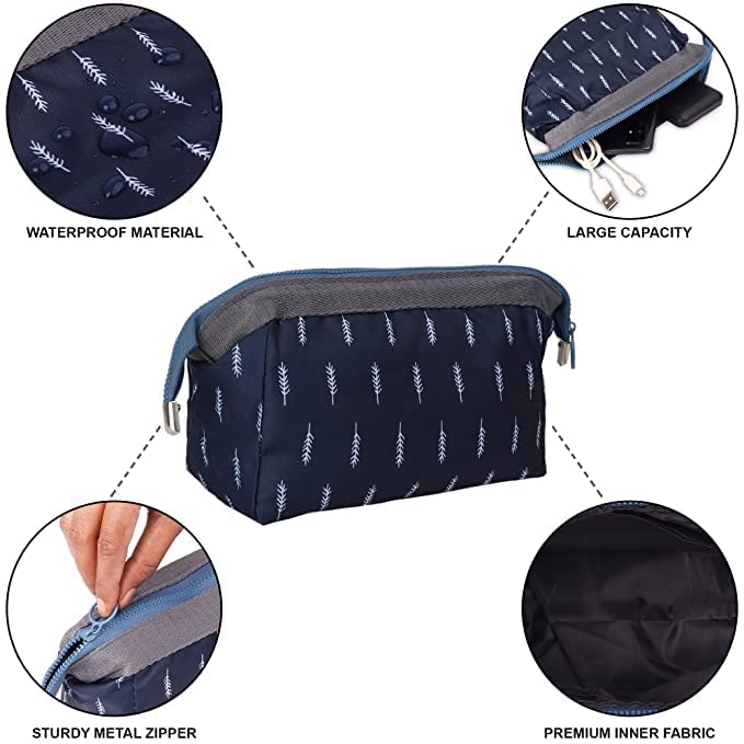AXEVU Waterproof Travel Makeup Bag - Large Cosmetic Organizer with Zipper, Multi-Functional Toiletry Pouch for Women & Girls (Blue) - Perfect for Vacation, Gym, Business Trips & Daily Essentials Storage
