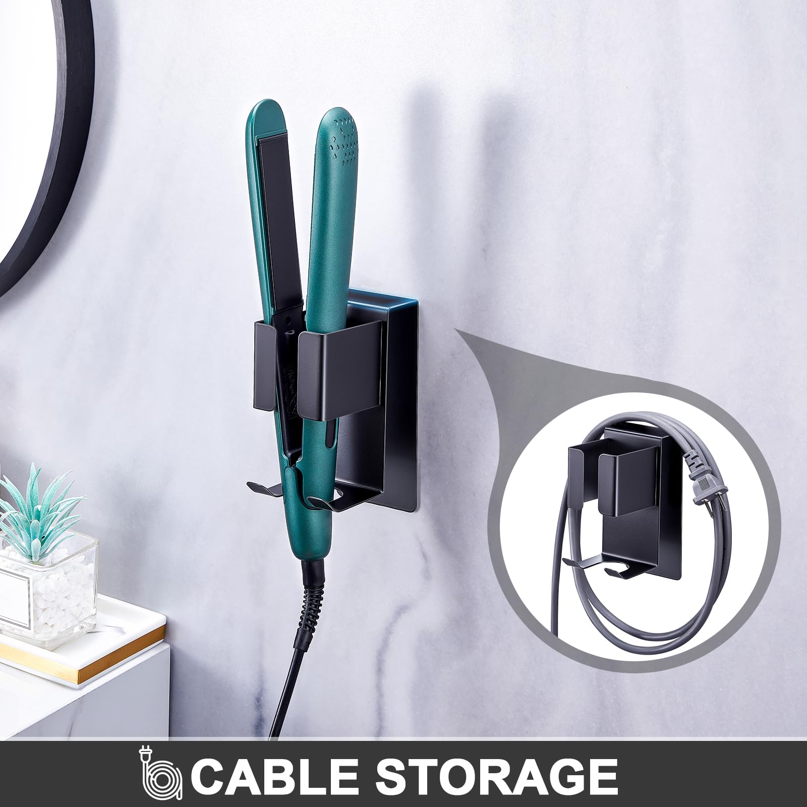 Wall Mounted Stainless Steel Hair Dryer and Straightener Holder - Organizer for Blow Dryer, Curling Iron & Hair Tools - Bathroom Storage Solution for Hair Styling Accessories - Perfect for Salon, Home & Travel Use
