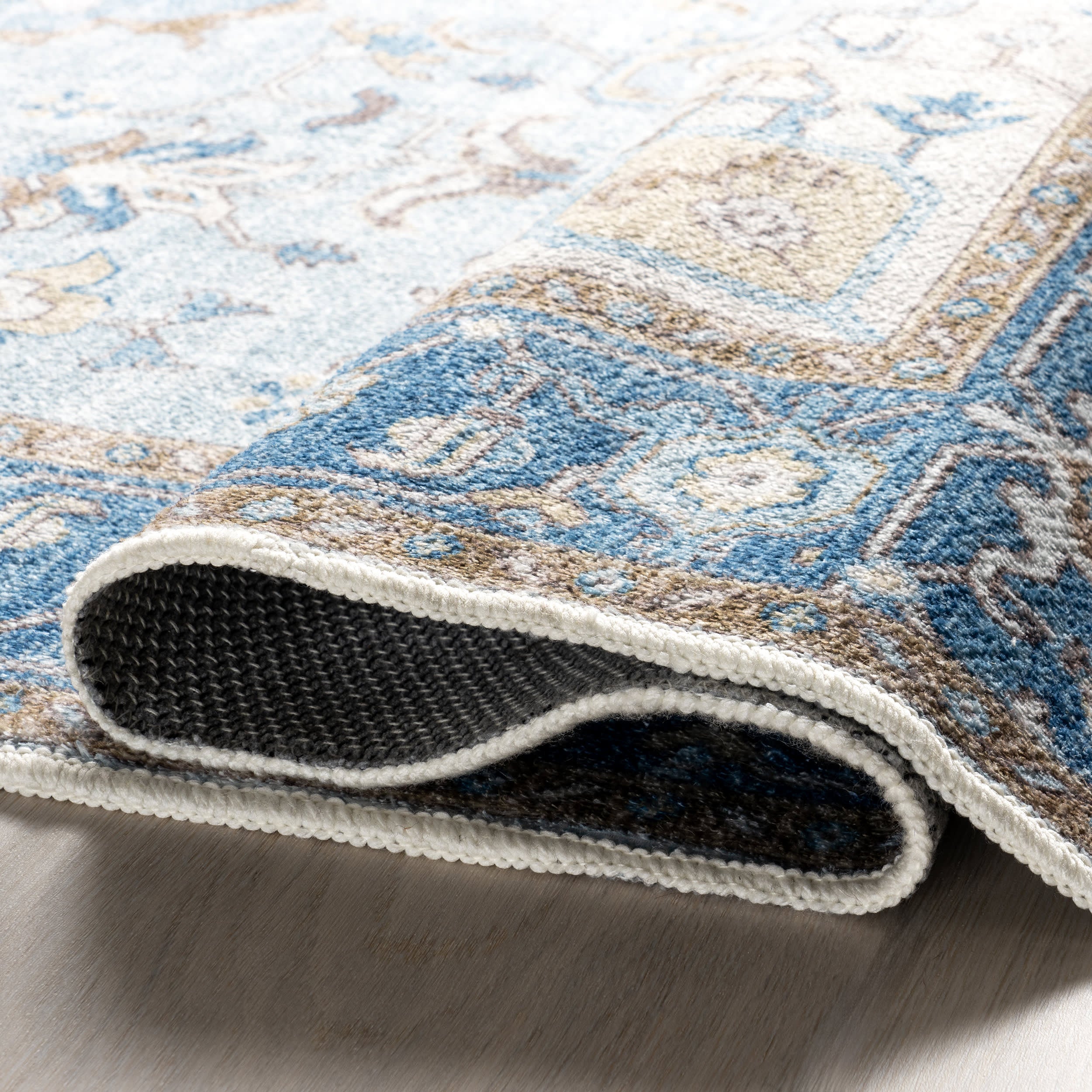Amaryllis Medallion Washable Rug - Dark Blue Non-Slip Area Rug for Living Room, Bedroom, Dining Room | Soft & Durable Indoor Carpet for Home Decor