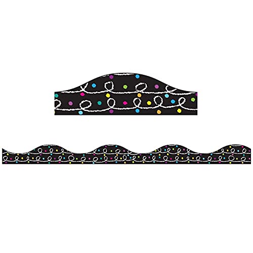 12 Feet Magnetic Border with White Chalk Loops & Color Chalk Dots on Black - Perfect for Classroom Decor, Bulletin Boards & DIY Projects