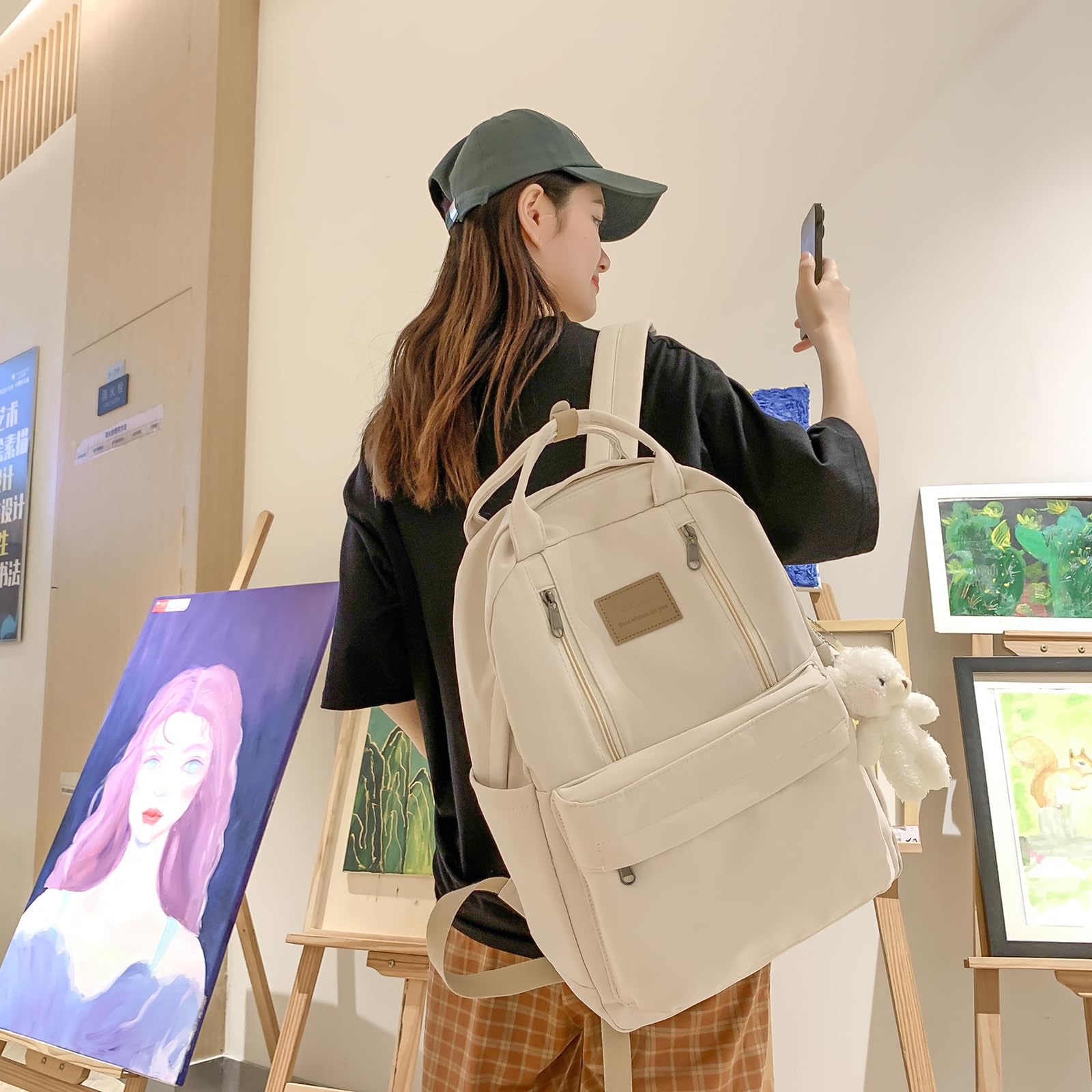 Stylish White Korean Aesthetic Backpack for Women & Girls - Cute School Book Bag with Purse Design | Perfect for College, Travel & Daily Use