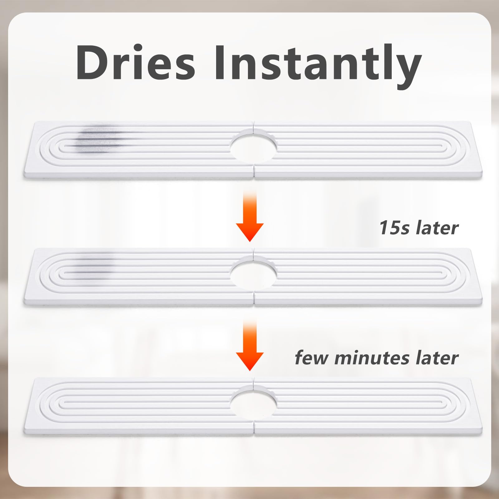 Qtencas Diatomaceous Earth Sink Mat - 24x4 Inch White for Kitchen Counter Clean & Dry Instantly