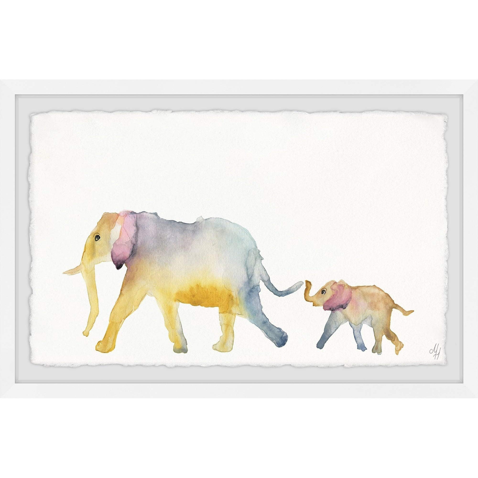 Handmade Mom and Baby Elephant Framed Print 30x20 - Marmont Hill Wall Art for Nursery, Baby Room & Home Decor