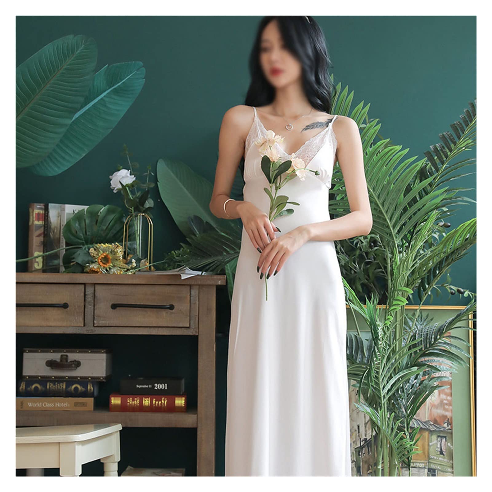 Sexy Lace Backless Nightgown for Women - Soft Sleepwear Camisole Night Dress, White, Size M - Perfect for Romantic Evenings & Comfortable Sleep