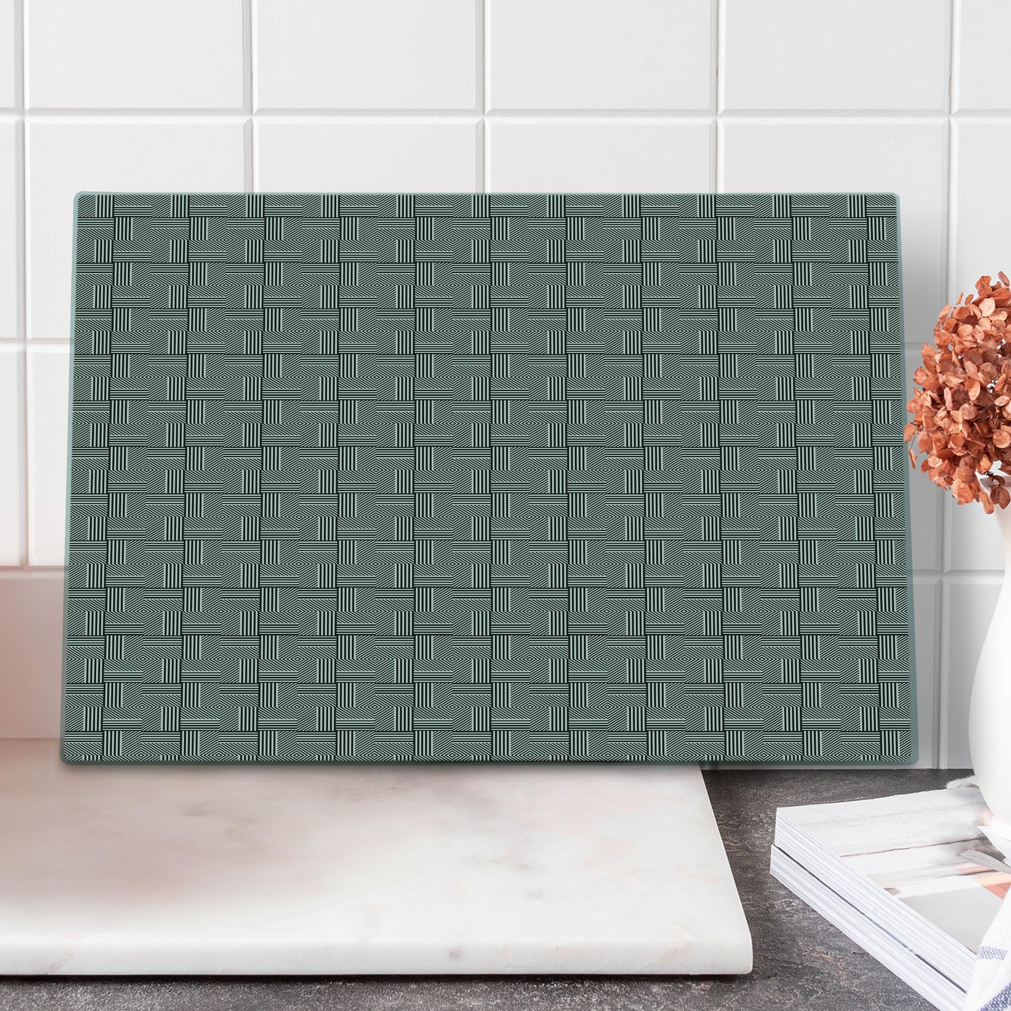 Ambesonne Abstract Cutting Board - Minimalist Geometric Design with Square Frames - Tempered Glass Serving Board for Kitchen & Dining - Large Size Charcoal Grey - Perfect for Entertaining, Food Prep & Home Decor