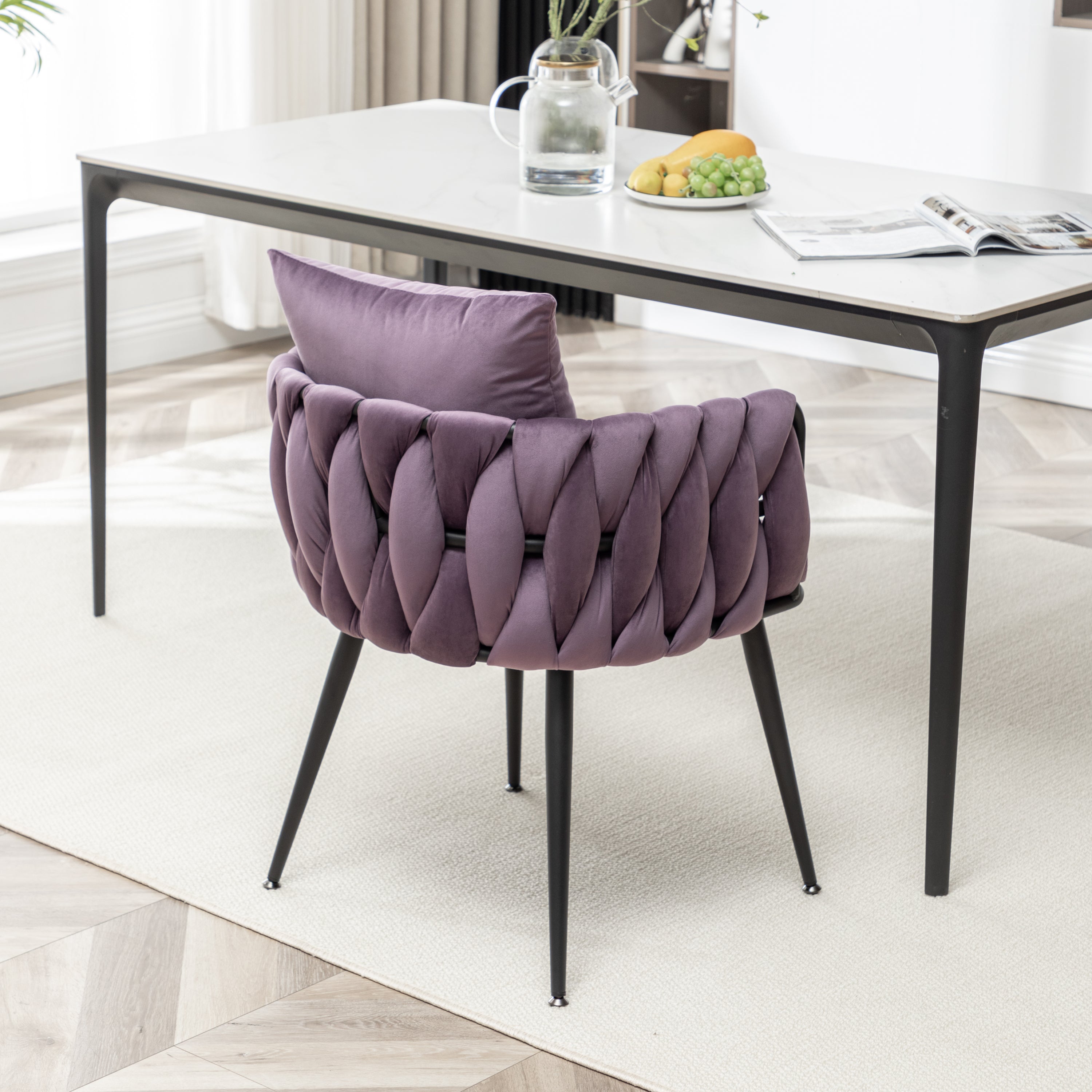Dark Purple Velvet Dining Chairs Set of 2 - Modern Hand-Woven Upholstered Accent Chairs with Black Metal Legs for Living Room, Kitchen, Dining Room & Vanity - Perfect for Entertaining, Relaxing & Home Decor