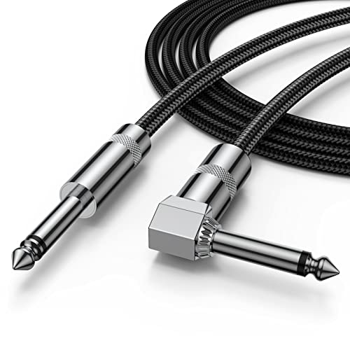 10ft Electric Guitar Cable - Right Angle to Straight Instrument Cord for Bass Guitar, Electric Mandolin & Pro Audio | Durable AMP Cable for Live Performances & Studio Recording (Black)