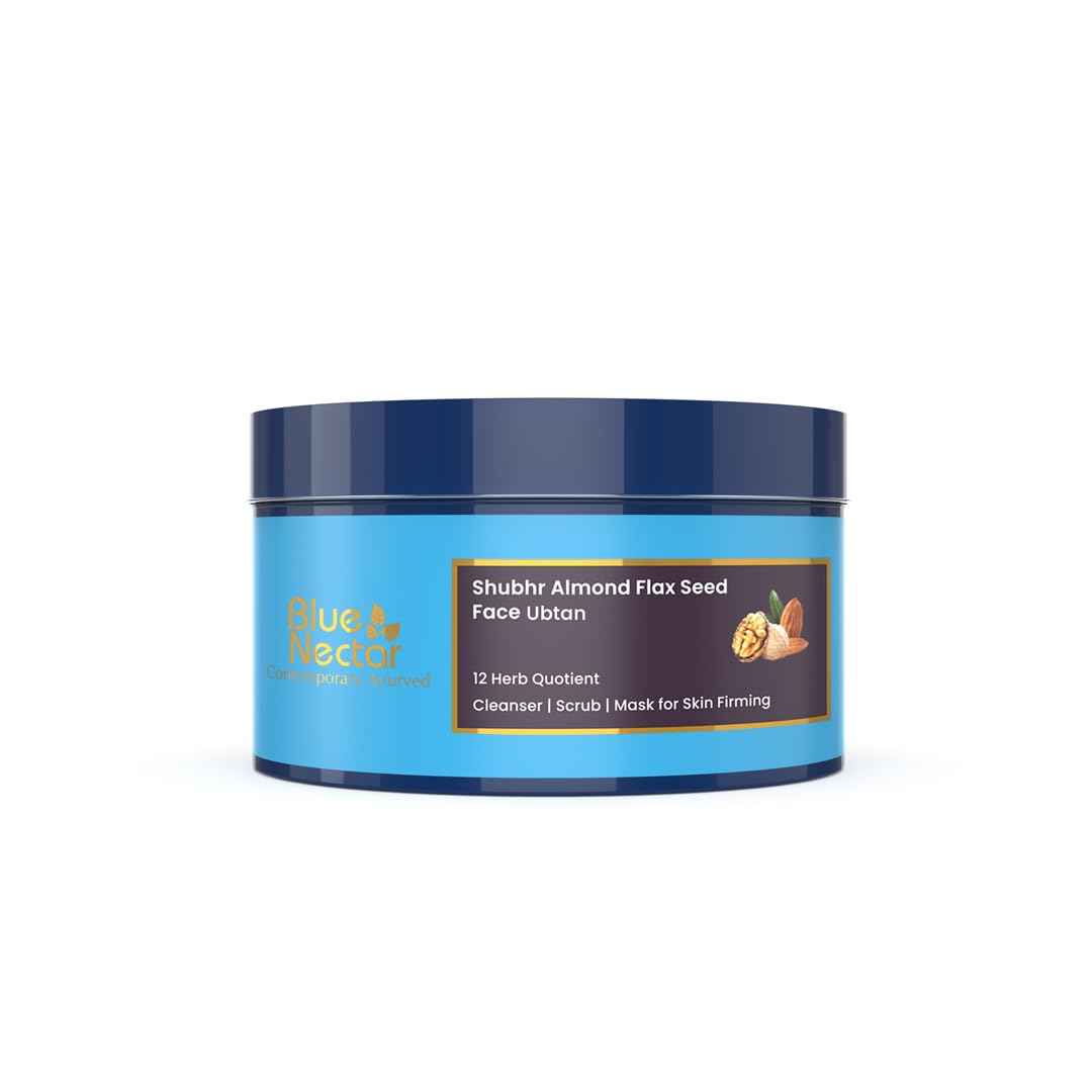 Blue Nectar Almond Ubtan Powder Face Pack - Anti-Aging & Firming Natural Exfoliator with Multani Mitti | 100gm Ayurvedic Herbal Facial Scrub for Glowing Skin | Perfect for Daily Skincare & Spa Treatments