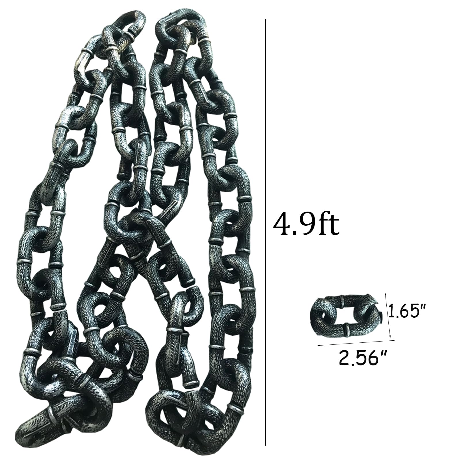 4.9ft Halloween Plastic Chains - Silver & Black Chain Links Shackles for Costume Accessories | Halloween Decorations | Party Supplies & Haunted House Props