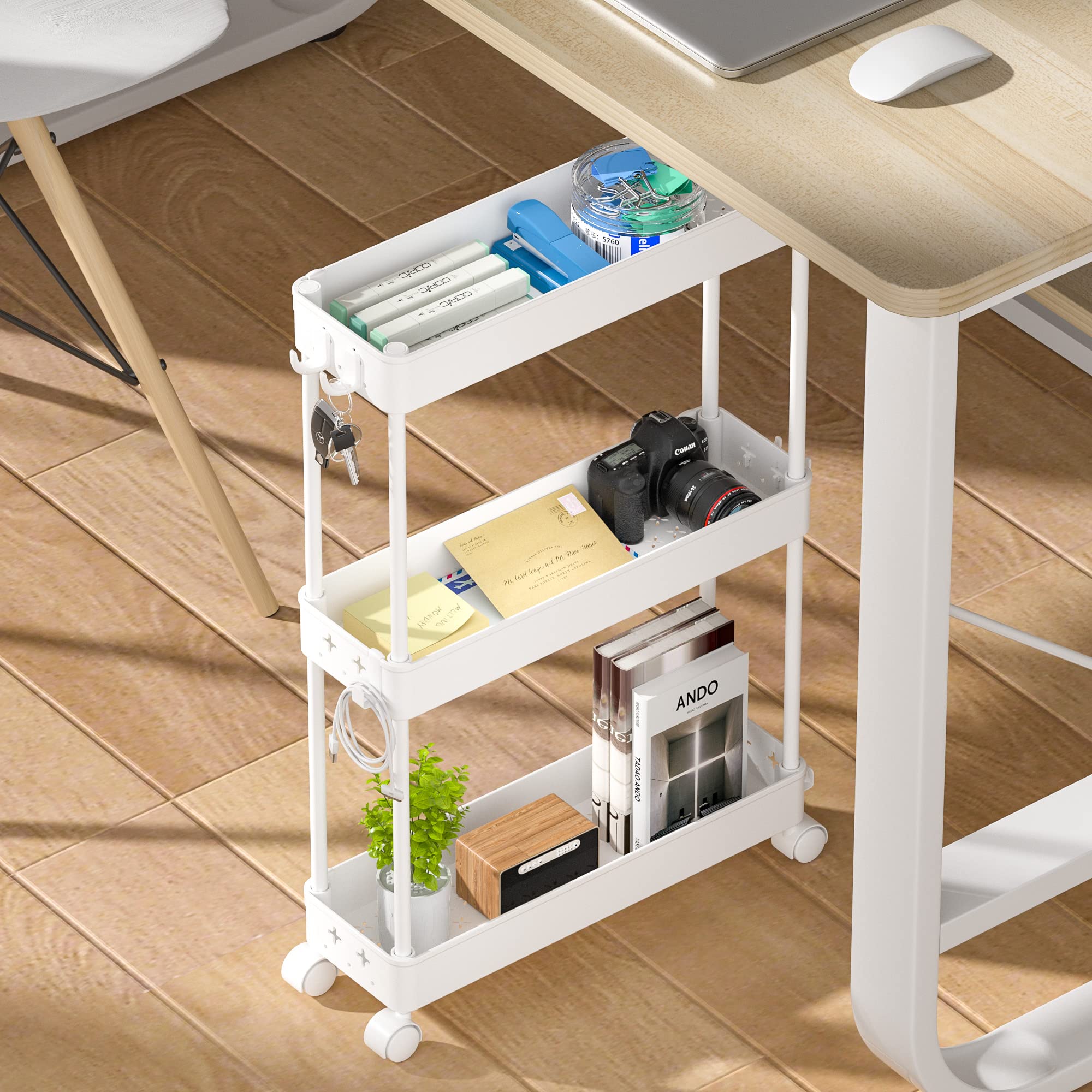 KINGRACK 3-Tier Slim Rolling Storage Cart with Wheels | Space-Saving Slide-Out Organizer for Bathroom, Kitchen & Narrow Spaces | White | Perfect for Small Apartments, Dorm Rooms & Closet Organization