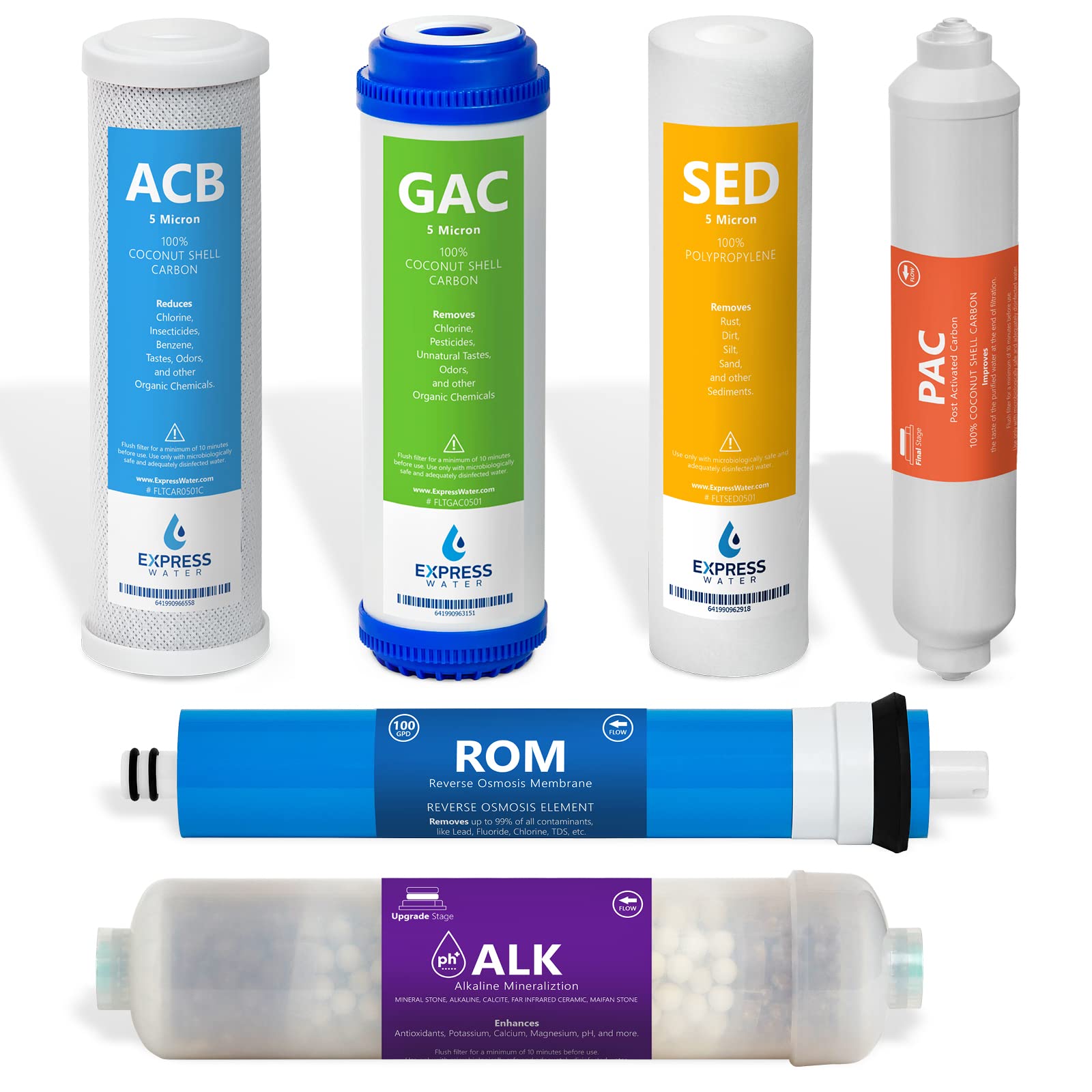 Express Water 6-Month Alkaline Reverse Osmosis Replacement Filter Set – 6 Filters with 100 GPD RO Membrane – 10 Inch Water Filtration System for Clean Drinking & Cooking Water