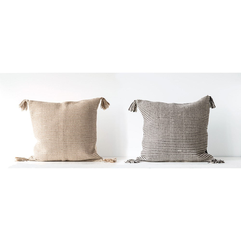 Square Cotton Striped Pillow - Soft Decorative Throw Cushion for Sofa, Bed & Home Decor - Striped Design Living Room & Bedroom Accent Pillow
