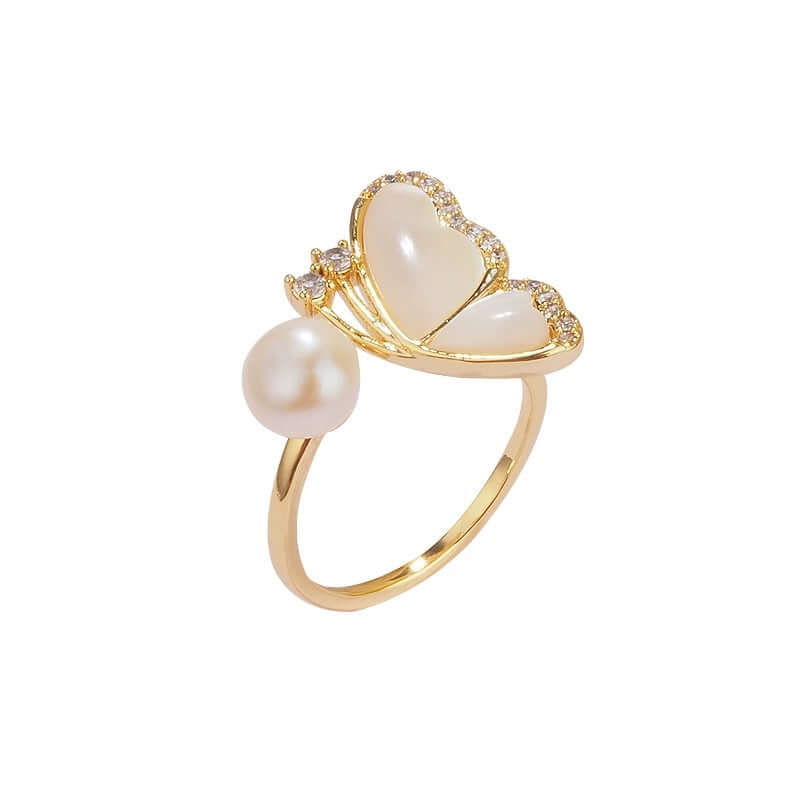 Fairy Butterfly Pearl Cocktail Rings for Women | Elegant Vintage Jewelry K4113 | Perfect for Parties, Weddings & Special Occasions