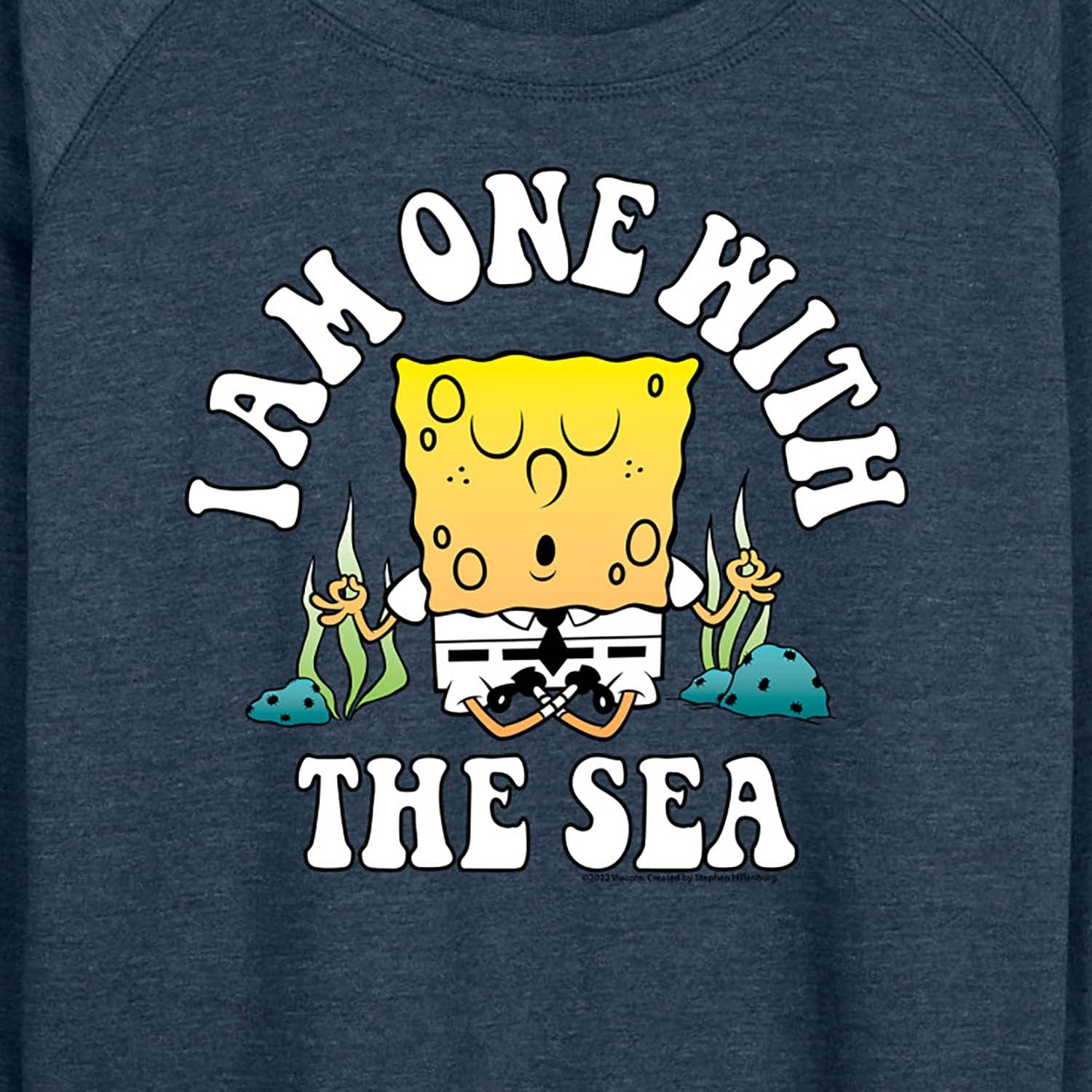 HYBRID APPAREL Women's SpongeBob SquarePants 'I'm One With The Sea' Lightweight French Terry Pullover Hoodie - Casual Loungewear & Beach Cover-Up