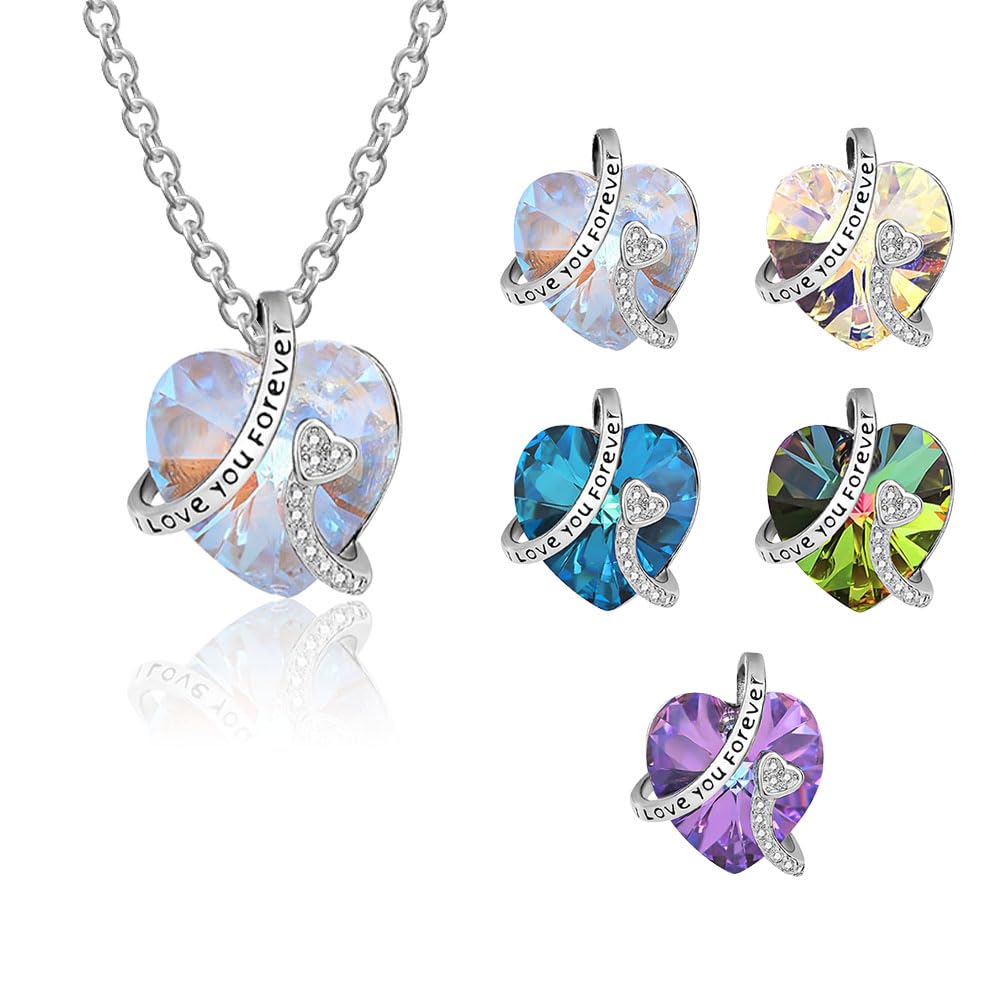 LAICEPS Personalized 'I Love You Forever' Necklace - 925 Sterling Silver Heart Pendant with Birthstone | Romantic Jewelry Gift for Women, Wife & Daughter | Perfect for Valentine's Day, Anniversary, Christmas & Birthday | Elegant Everyday Wear & Special Occasion Jewelry