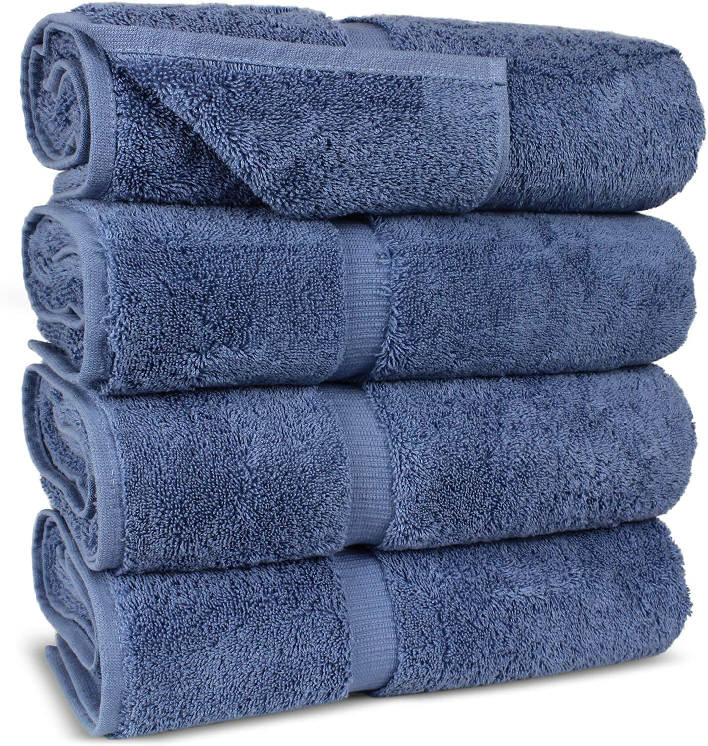 Personalized Embroidered Classic Bath Towels Set - 4 Piece 27x54 Inches Soft Absorbent Cotton Towels (Wedgewood Blue) for Bathroom, Spa, Gym & Guest Use