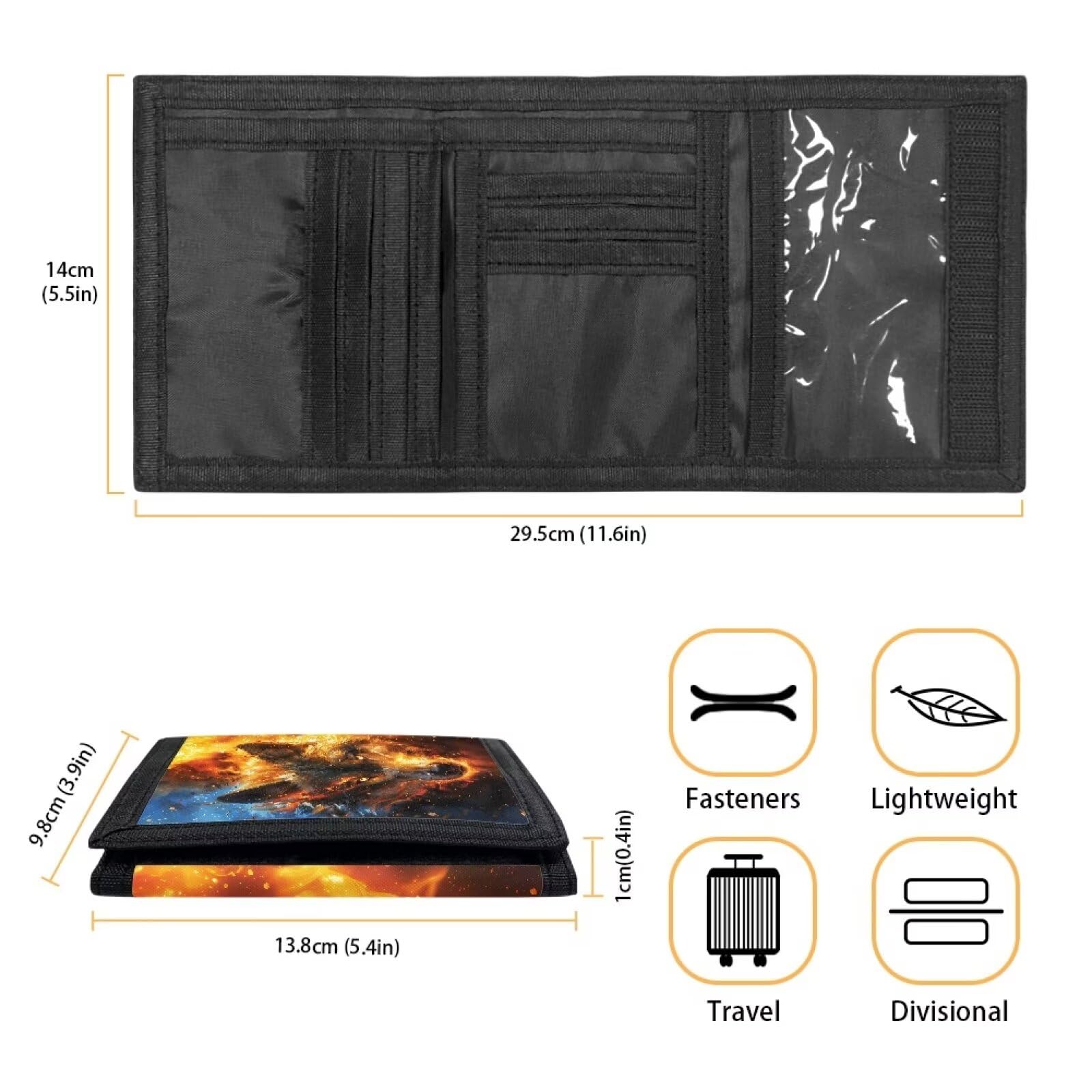 Dolyues Wolf Fire Kids Trifold Wallet for Boys - Leather Coin Purse & Money Holder - Perfect Gift for Birthday, Christmas (Great for School, Travel, and Everyday Use)