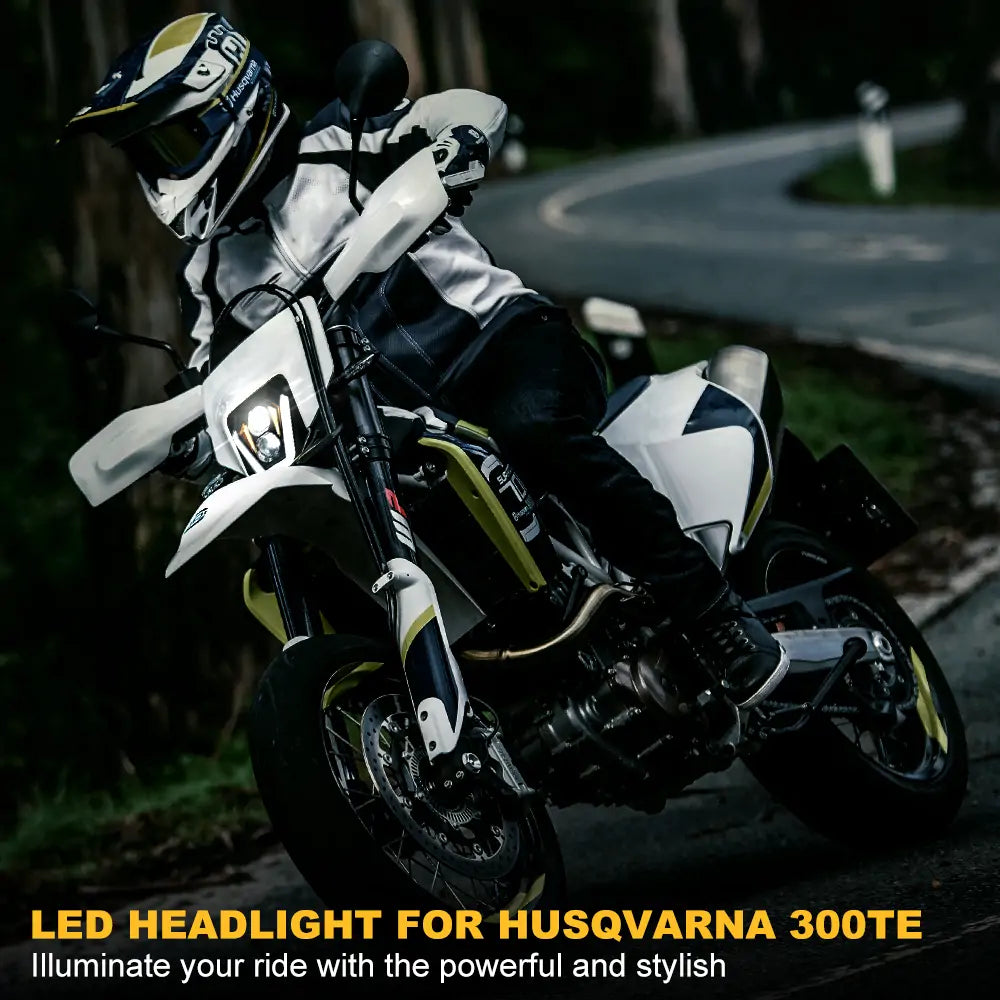 HUSQVARNA 300TE Motorcycle LED Headlight Assembly with Amber DRL - High Visibility Replacement for Off-Road & Night Riding