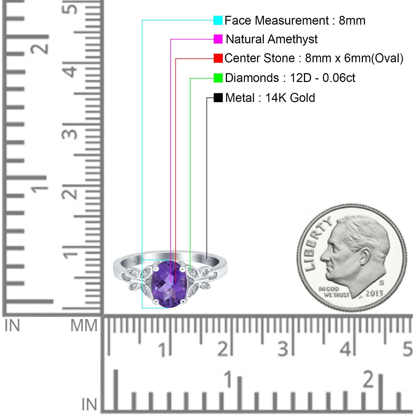 14K Gold 1.27ct Oval 8x6mm Butterfly Accent G SI Diamond Engagement Ring for Women - Elegant Wedding Band, Anniversary Gift & Bridal Jewelry (Perfect for Proposals, Vow Renewals & Special Occasions)