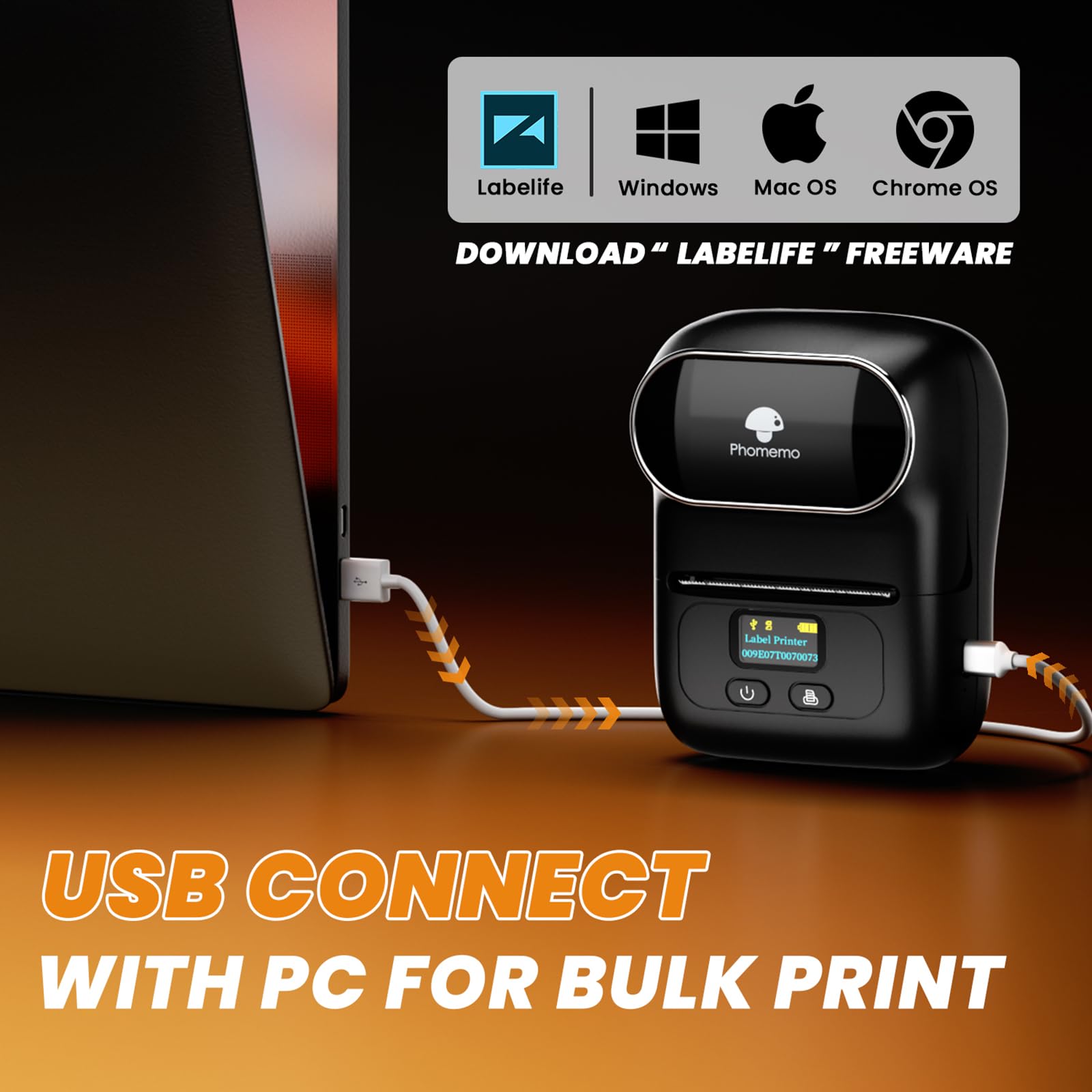 Phomemo M110 Bluetooth Thermal Label Printer - Portable Barcode, Address, Logo & Clothing Label Maker for Small Business | Compatible with Phones & PC | Perfect for Mailing, Sticker Printing & Inventory Management (Black)